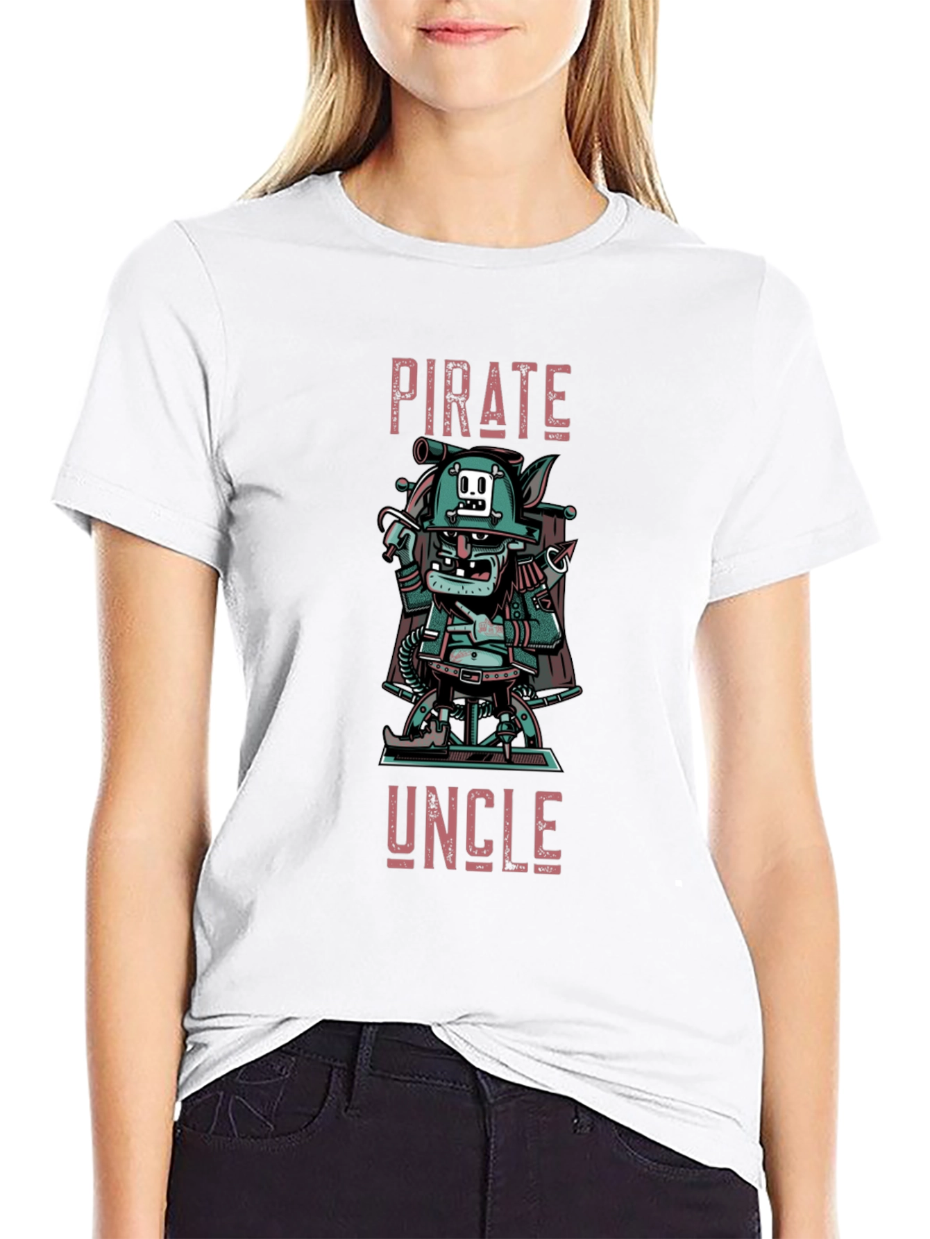 Black Pirate Uncle Graphic T-Shirt - Men's Black Crew Neck Tee view 9