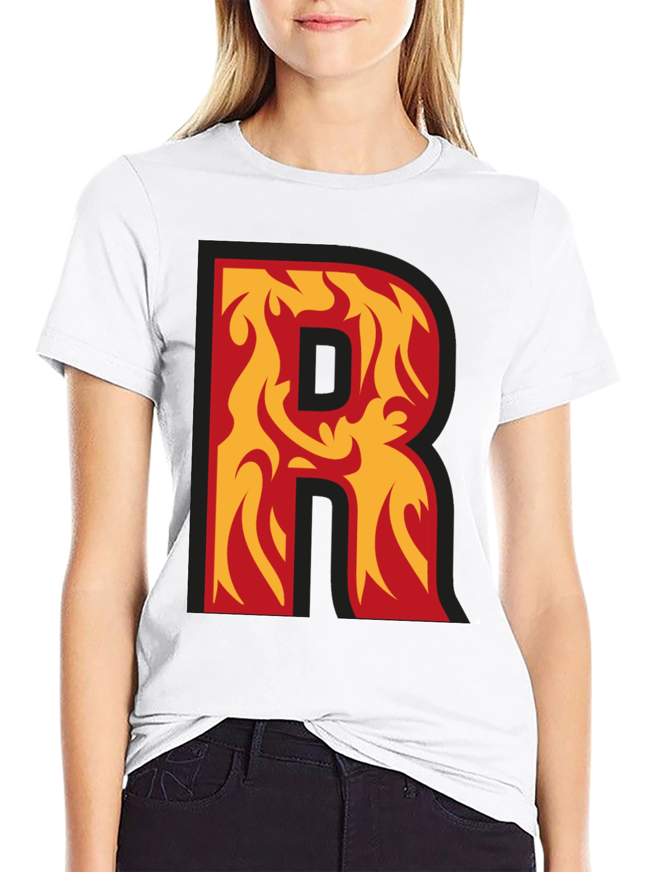 Black Flaming Letter R Graphic Tee - Cool Design! view 9
