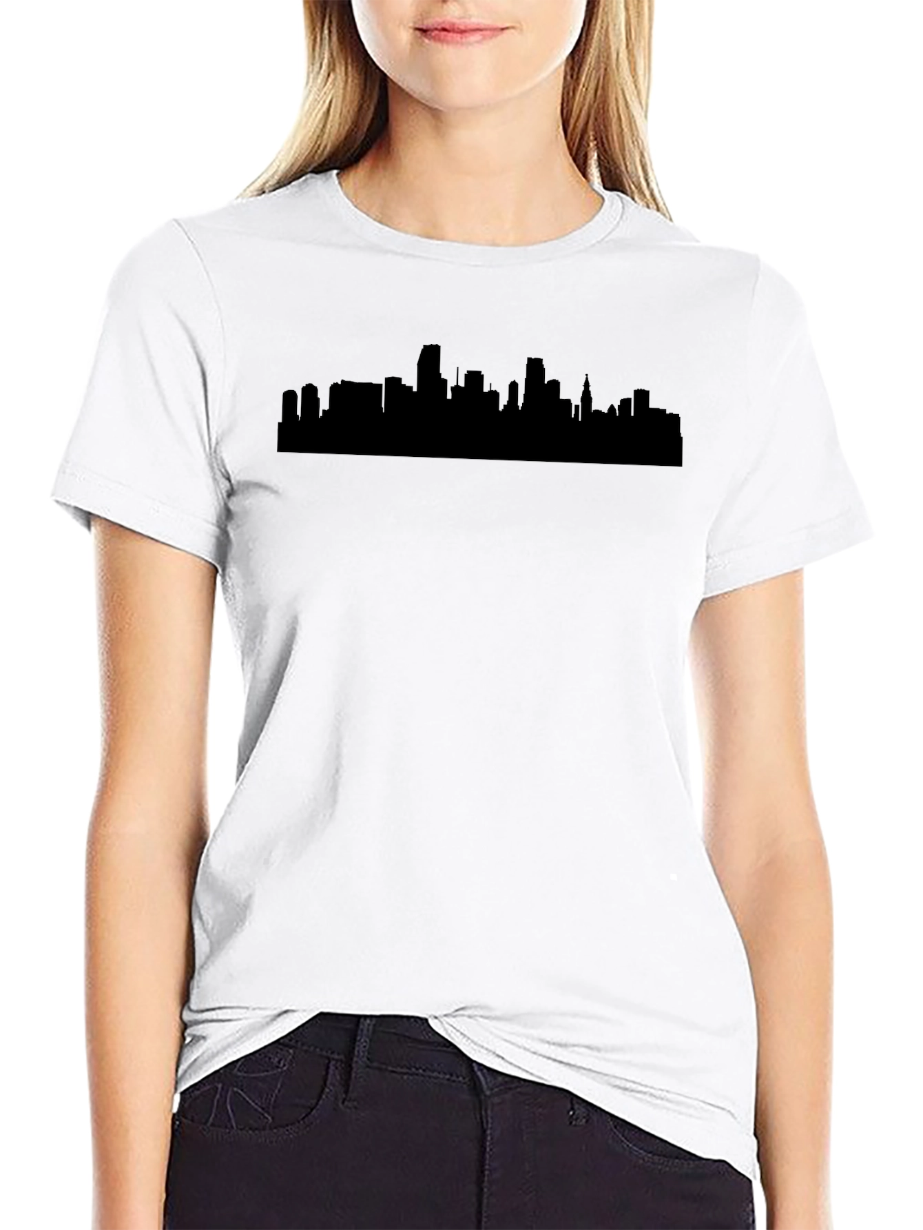 Black City Skyline Graphic Tee - Modern Black T-Shirt view 9
