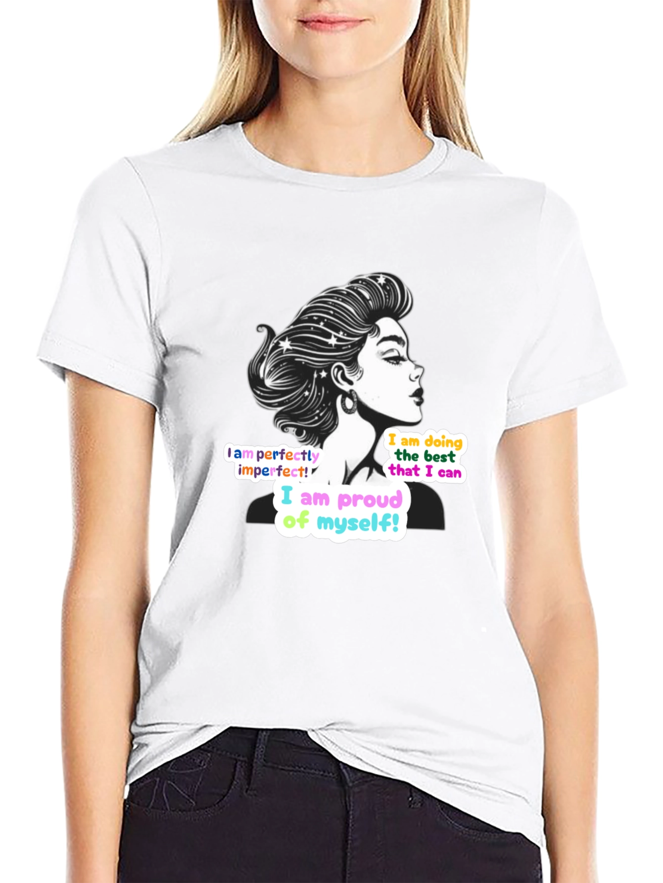 Black Empowering Woman T-Shirt: Perfectly Imperfect Design view 9