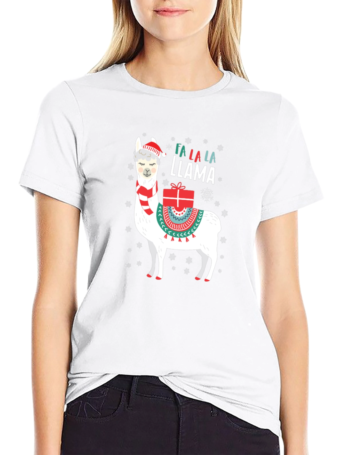 Black Festive Llama Christmas T-Shirt view 9
