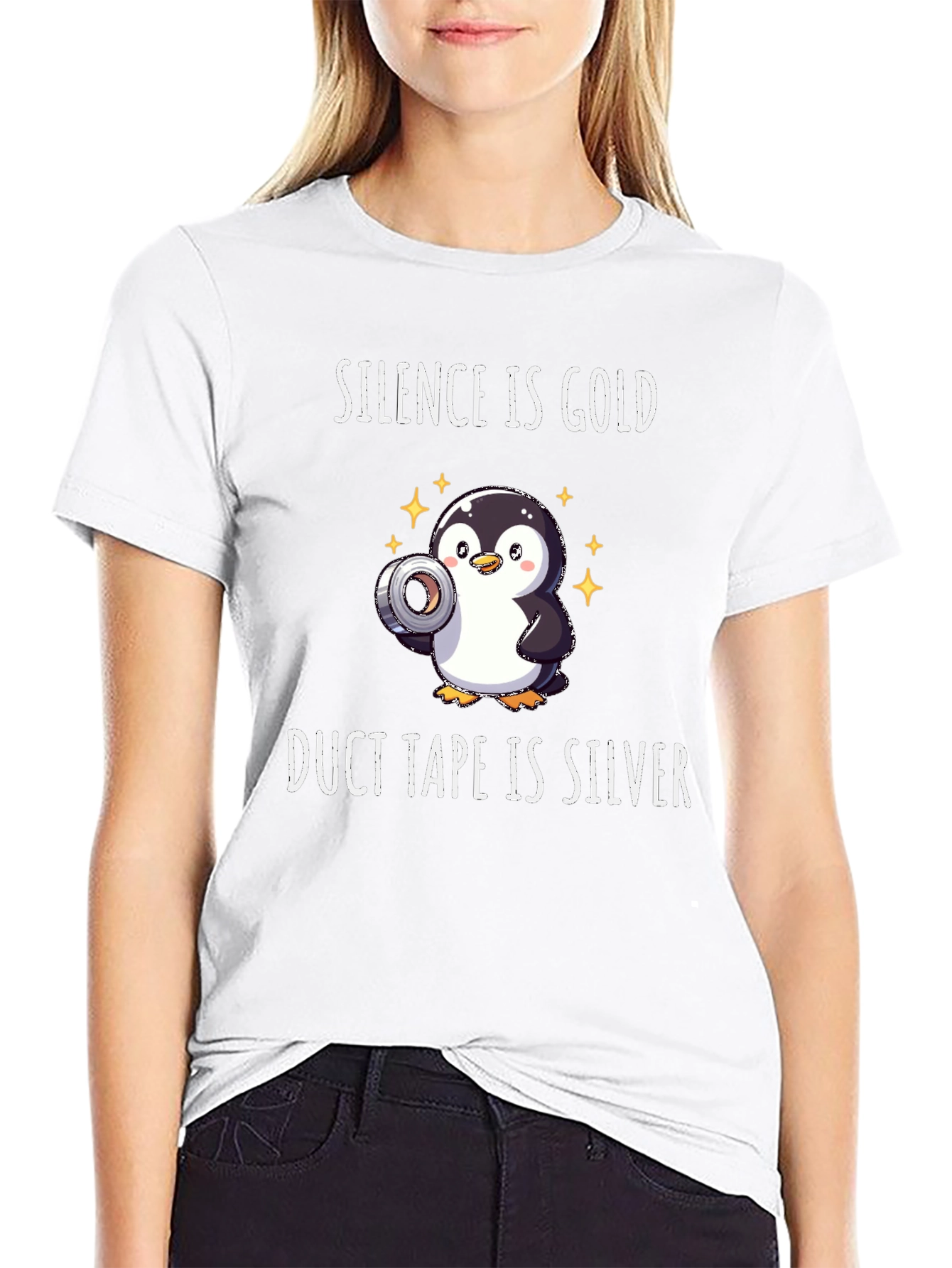 Black Silence is Gold Duct Tape is Silver Penguin T-Shirt view 9