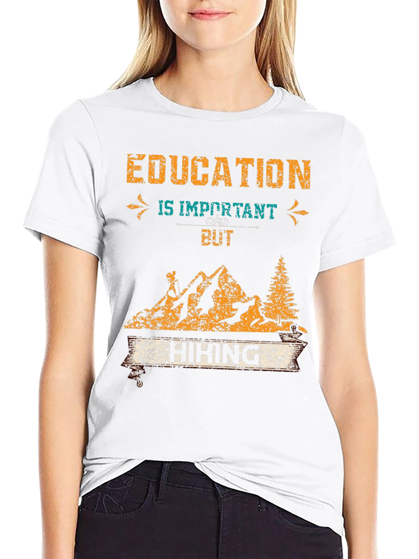 Black Education is Important But Hiking T-Shirt view 9