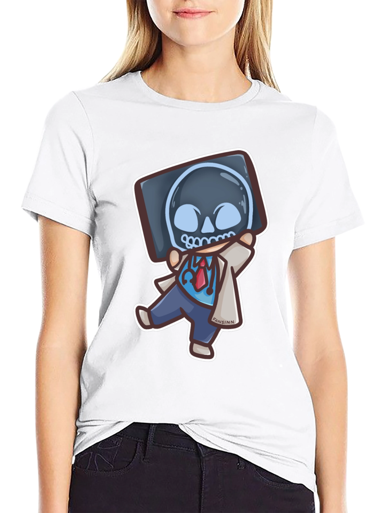 Black Funny Doctor X-Ray Skull T-Shirt view 9