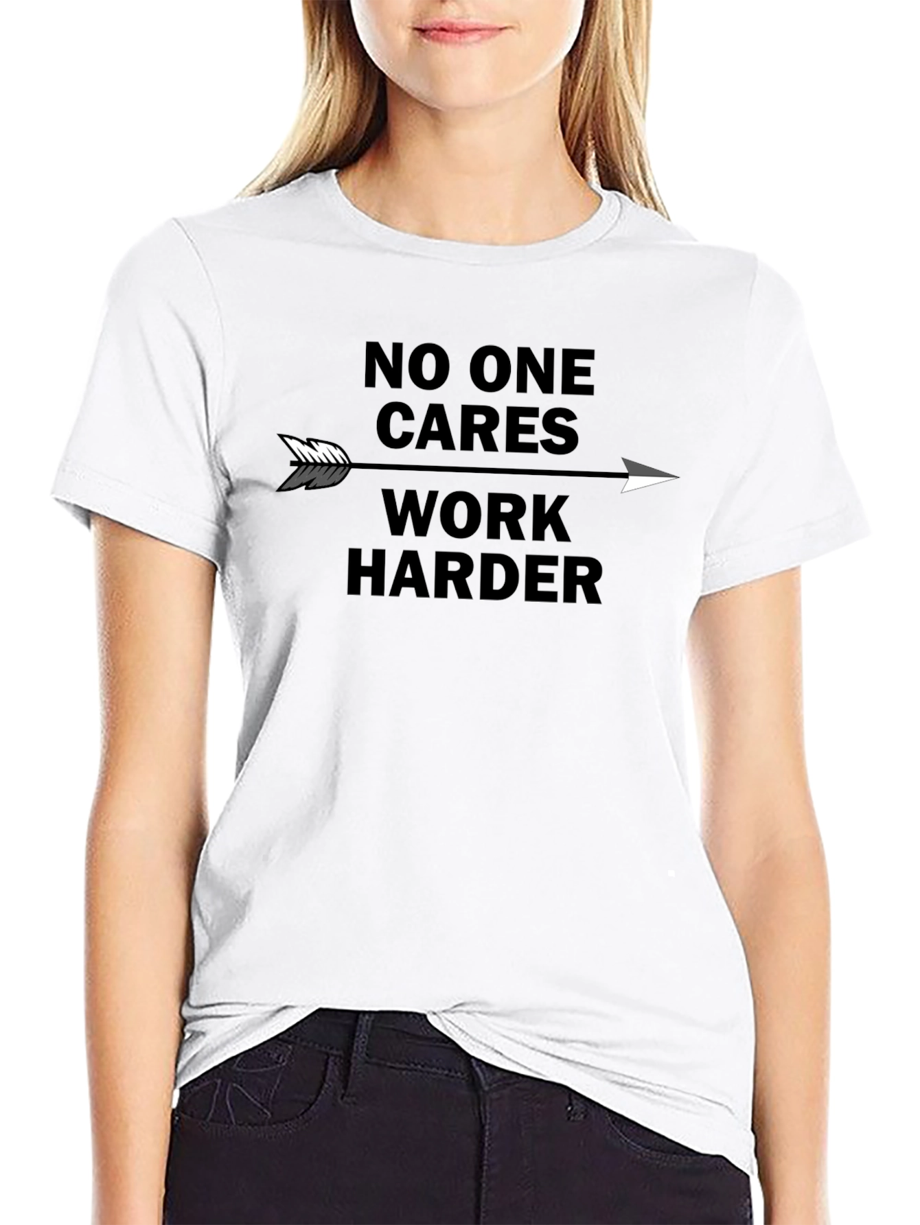 Black Motivational "No One Cares Work Harder" Graphic Tee view 9
