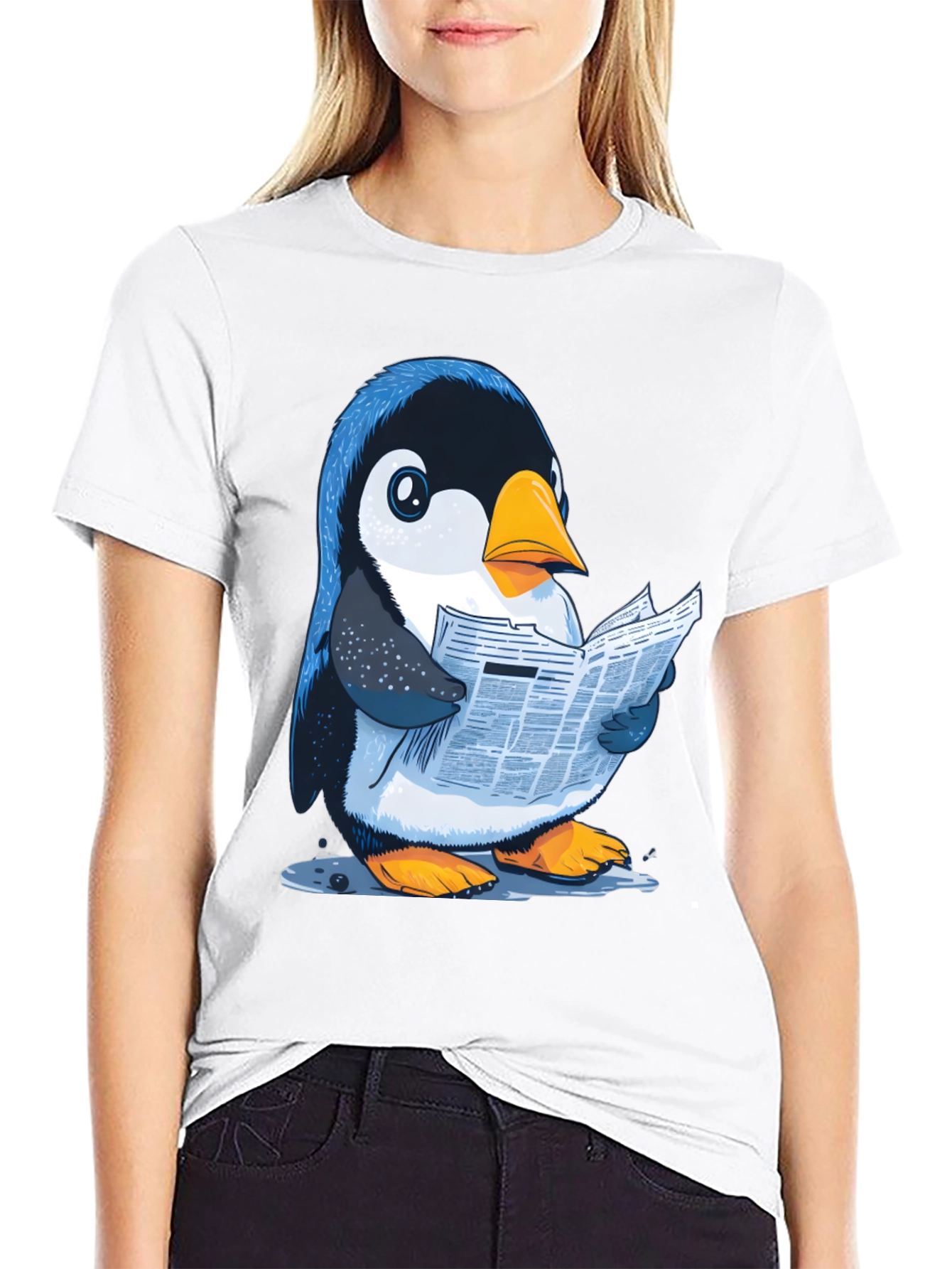 Black Penguin Reading News T-Shirt view 9