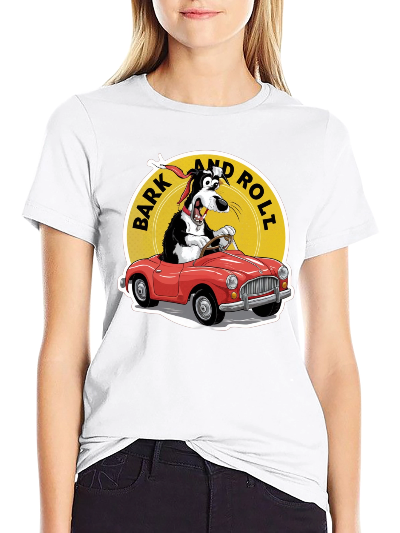 Black Bark and Roll T-Shirt - Dog Driving Car view 9