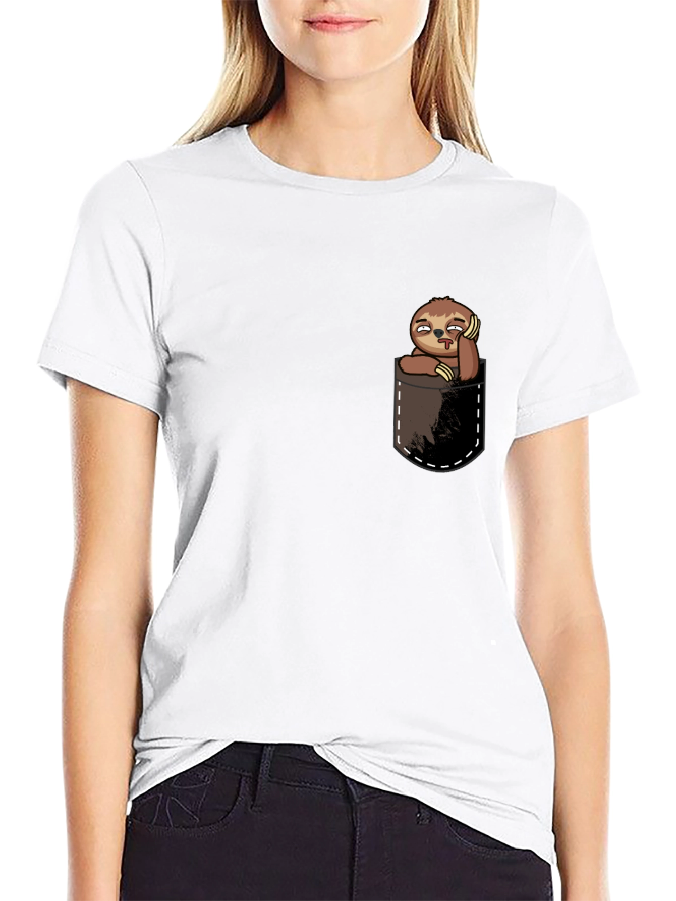 Black Sloth in Pocket Tee - Funny Graphic T-Shirt view 9
