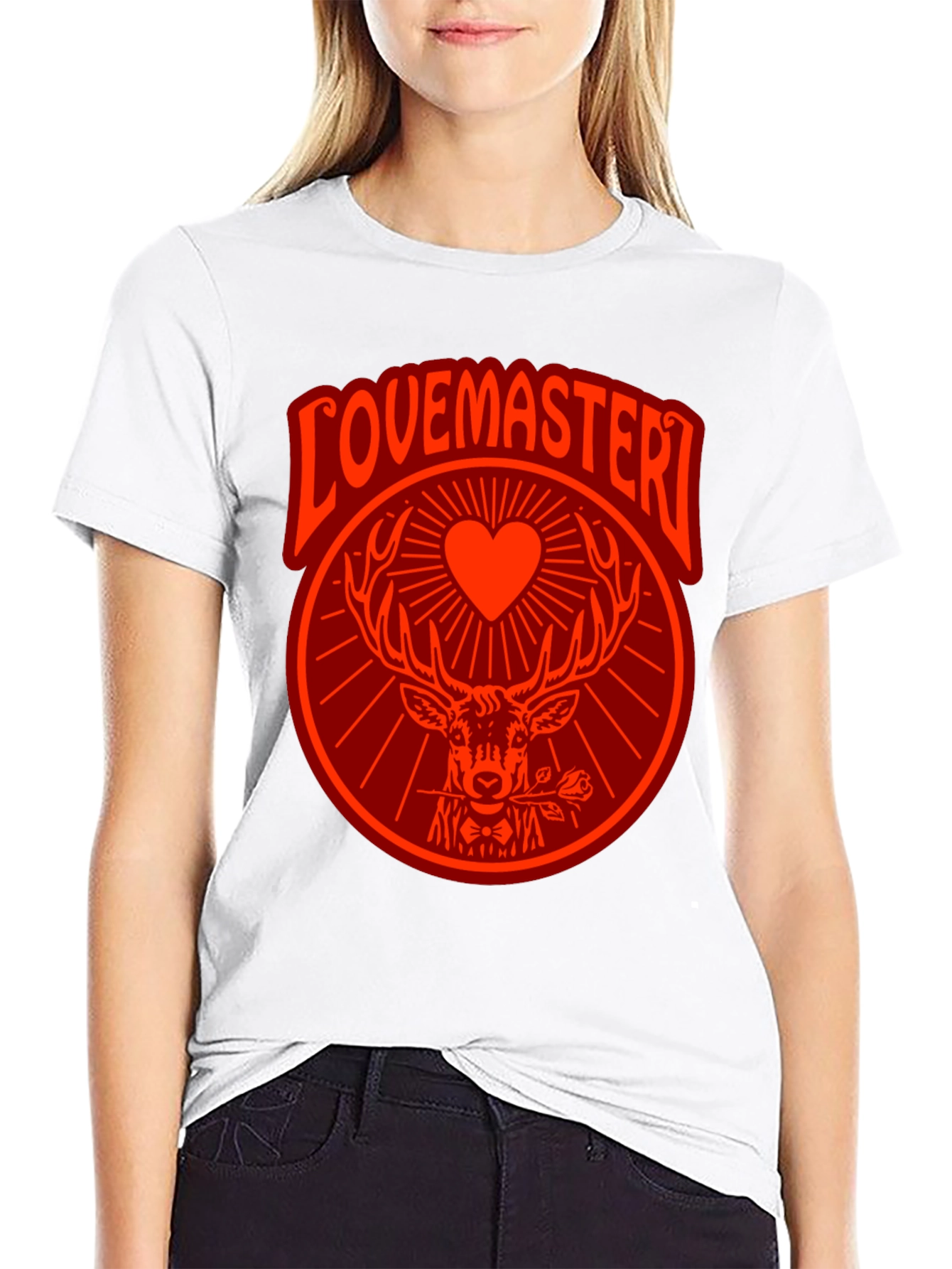 Black Lovemaster Graphic Tee - Deer Heart Rose Design view 9