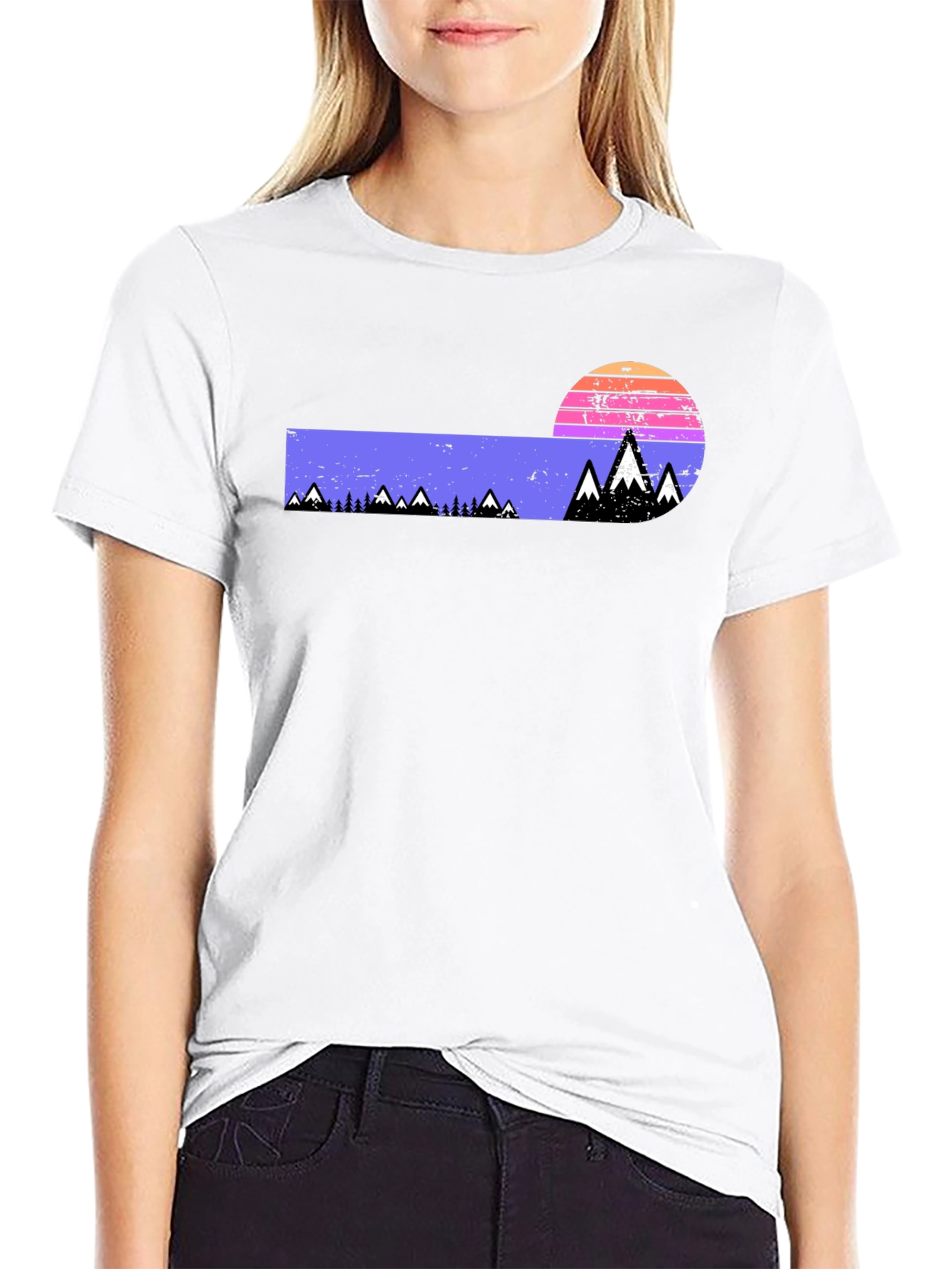 Black Retro Mountain Sunset Graphic Tee view 9