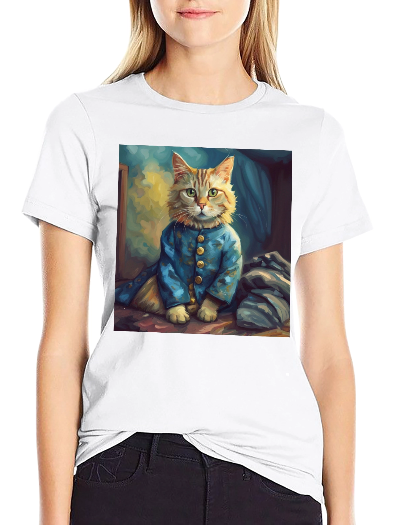 Black Cat Portrait Graphic Tee - Stylish Novelty Shirt view 9