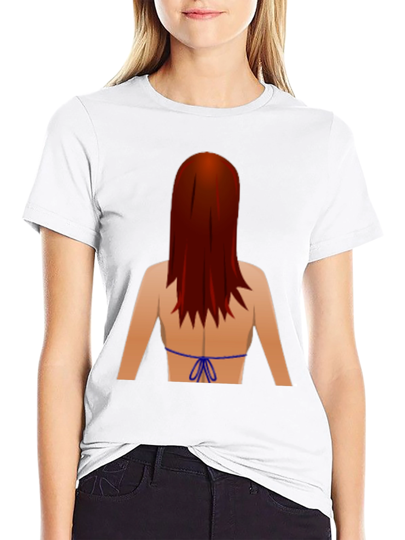 Black Novelty Graphic T-Shirt: Back View Bikini Redhead view 9