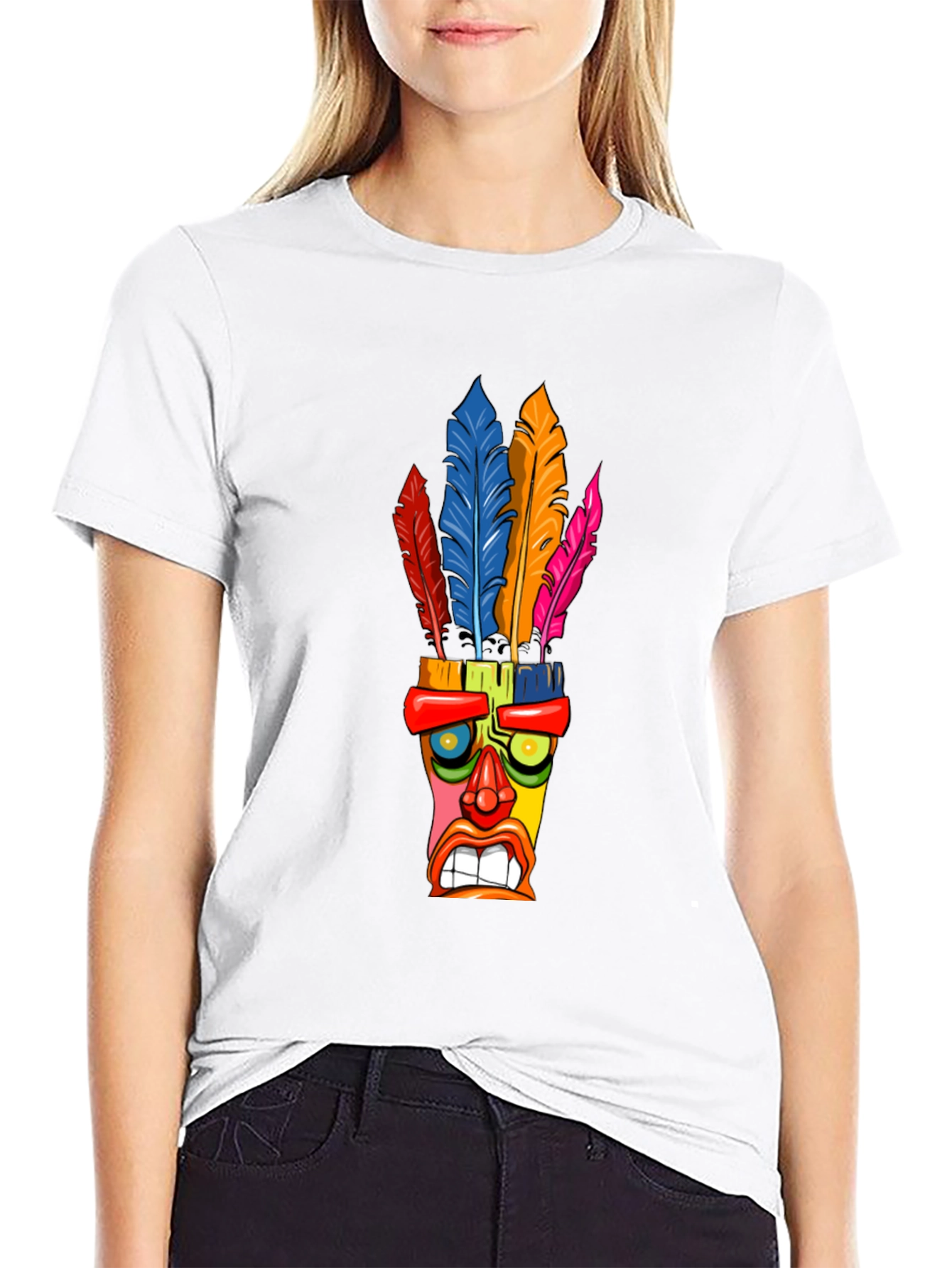 Black Colorful Tiki Mask T-Shirt view 9