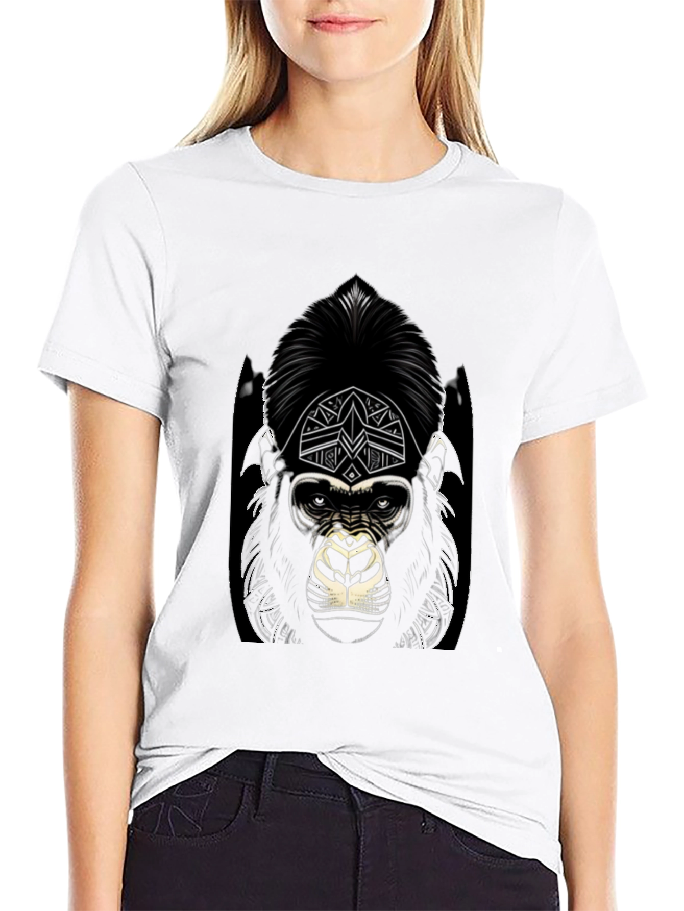 Black Graphic Gorilla Tee - Tribal Design view 9
