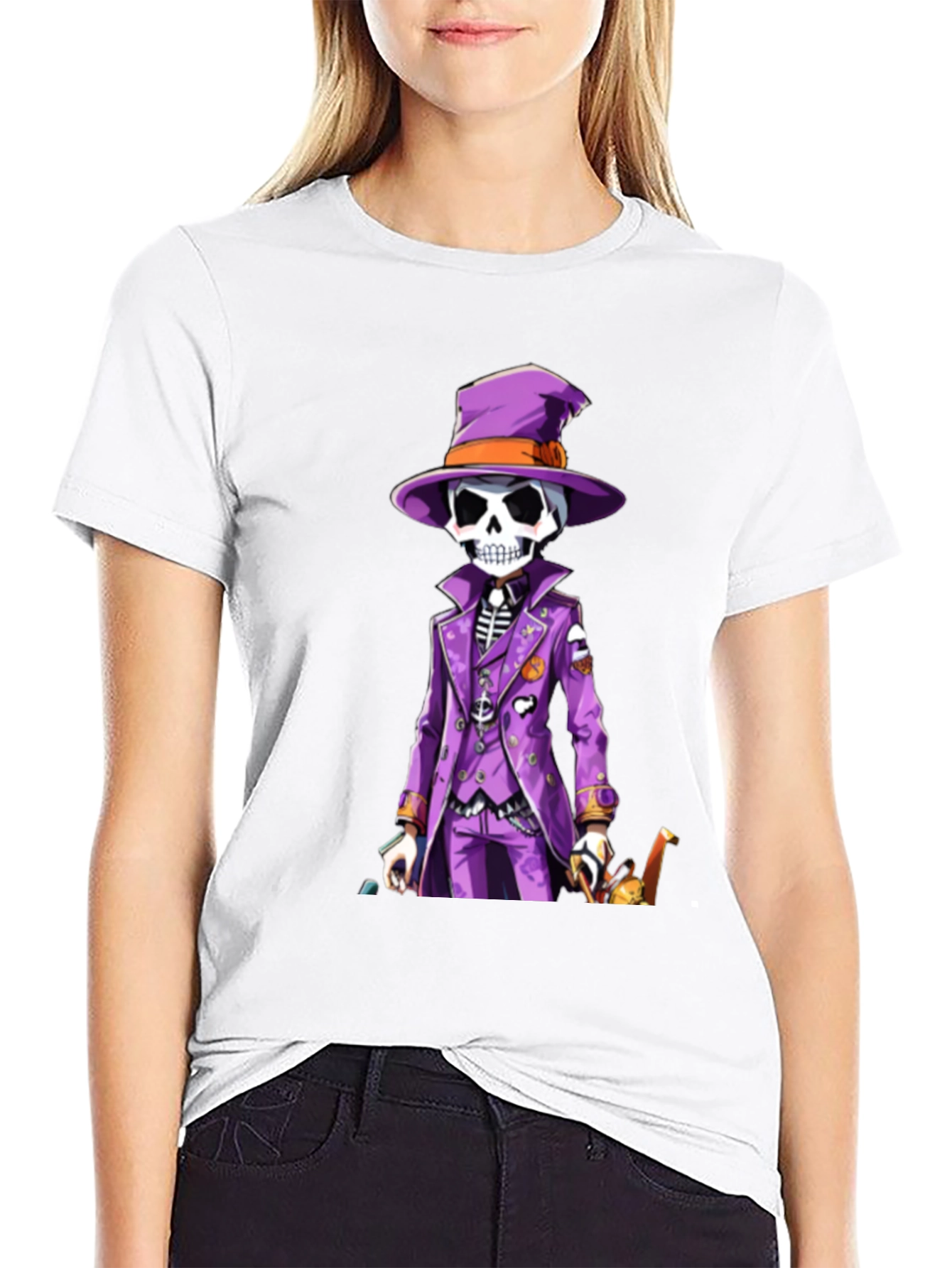 Black Skeleton in Purple Suit T-Shirt view 9