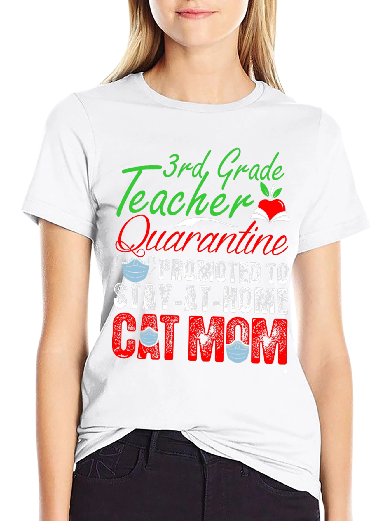 Black 3rd Grade Teacher Quarantine Cat Mom T-Shirt view 9