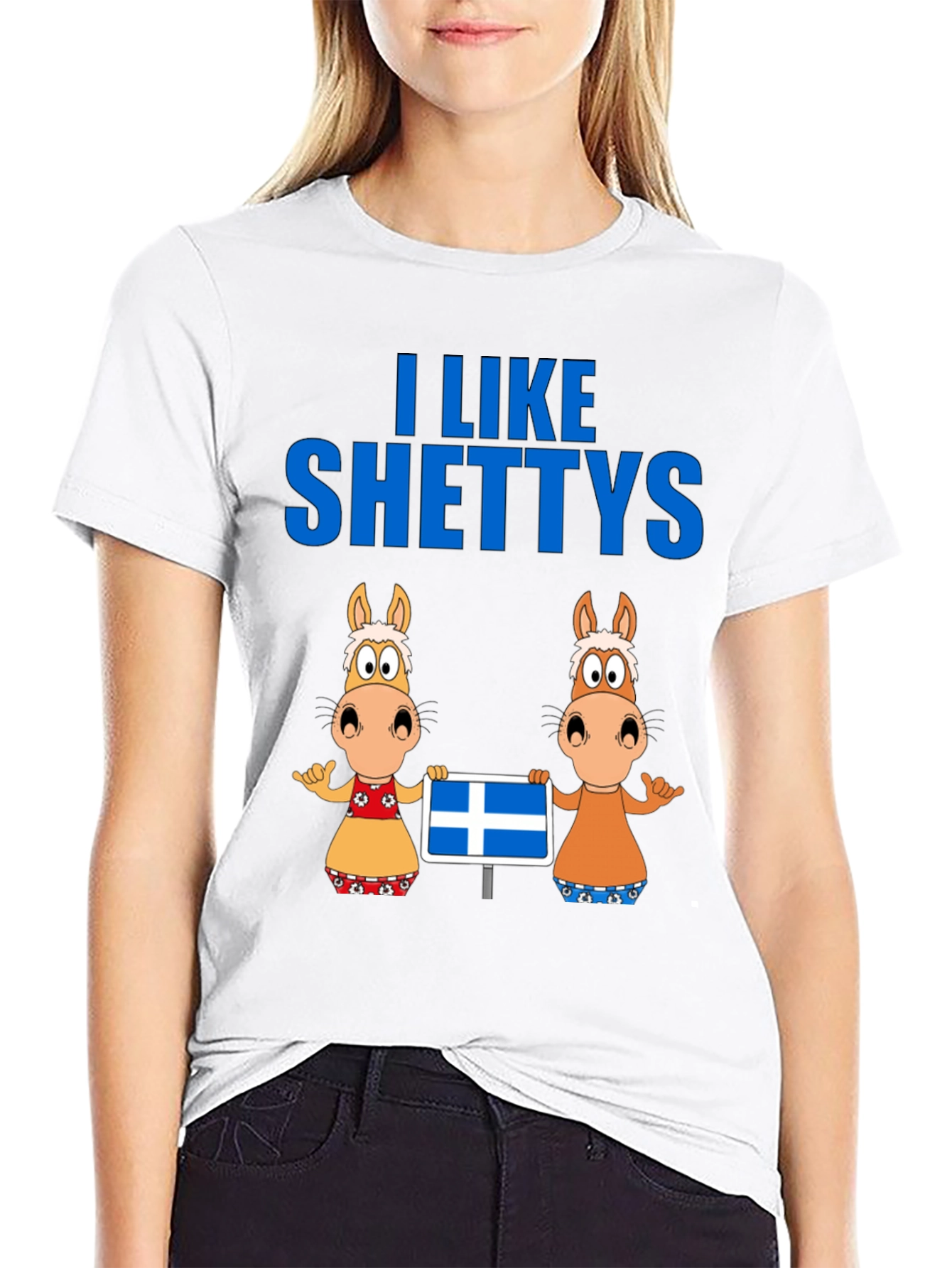 Black I Like Shettys T-Shirt: Cute Horse Cartoon Tee view 9