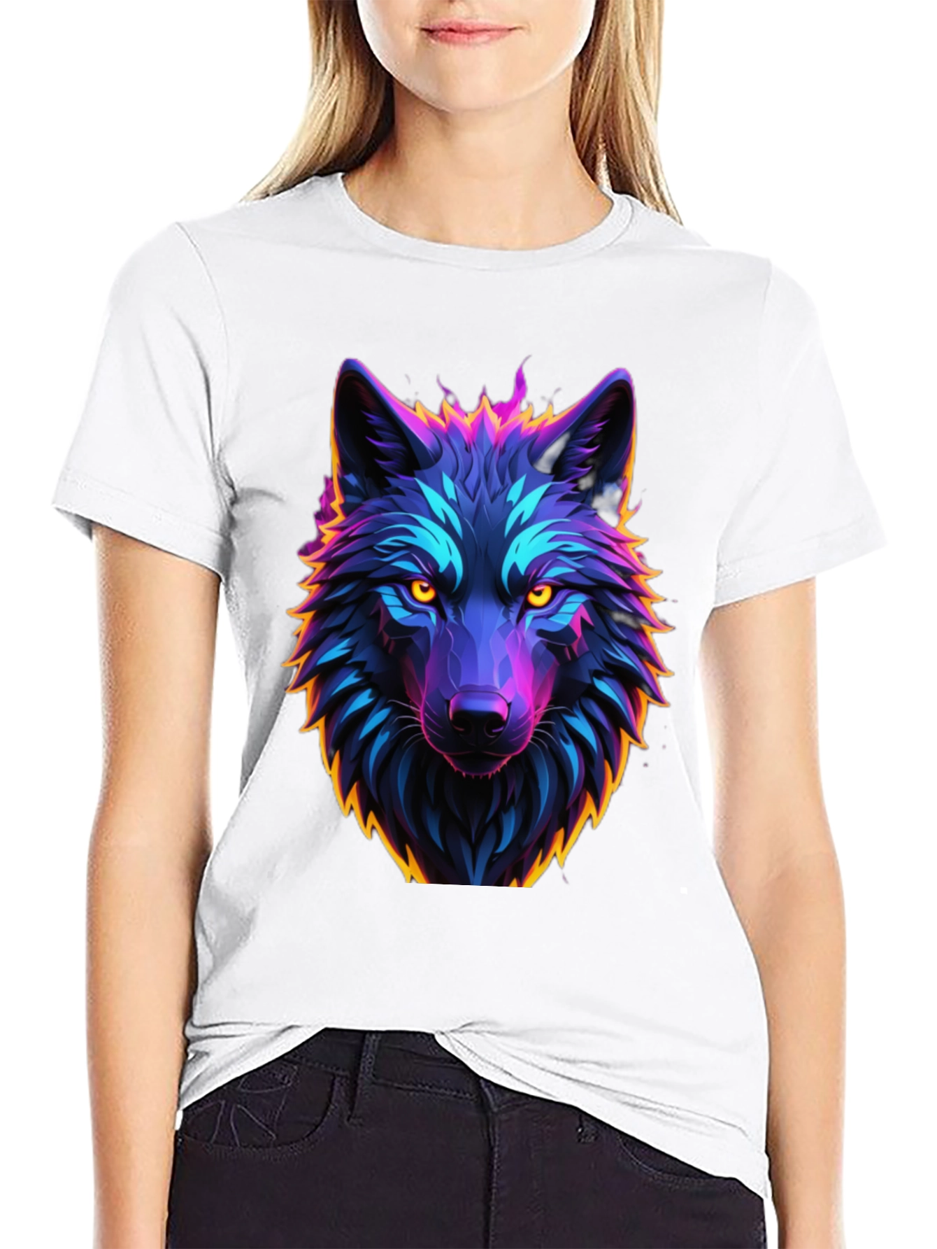 Black Neon Wolf Graphic Tee - Black Cotton view 9
