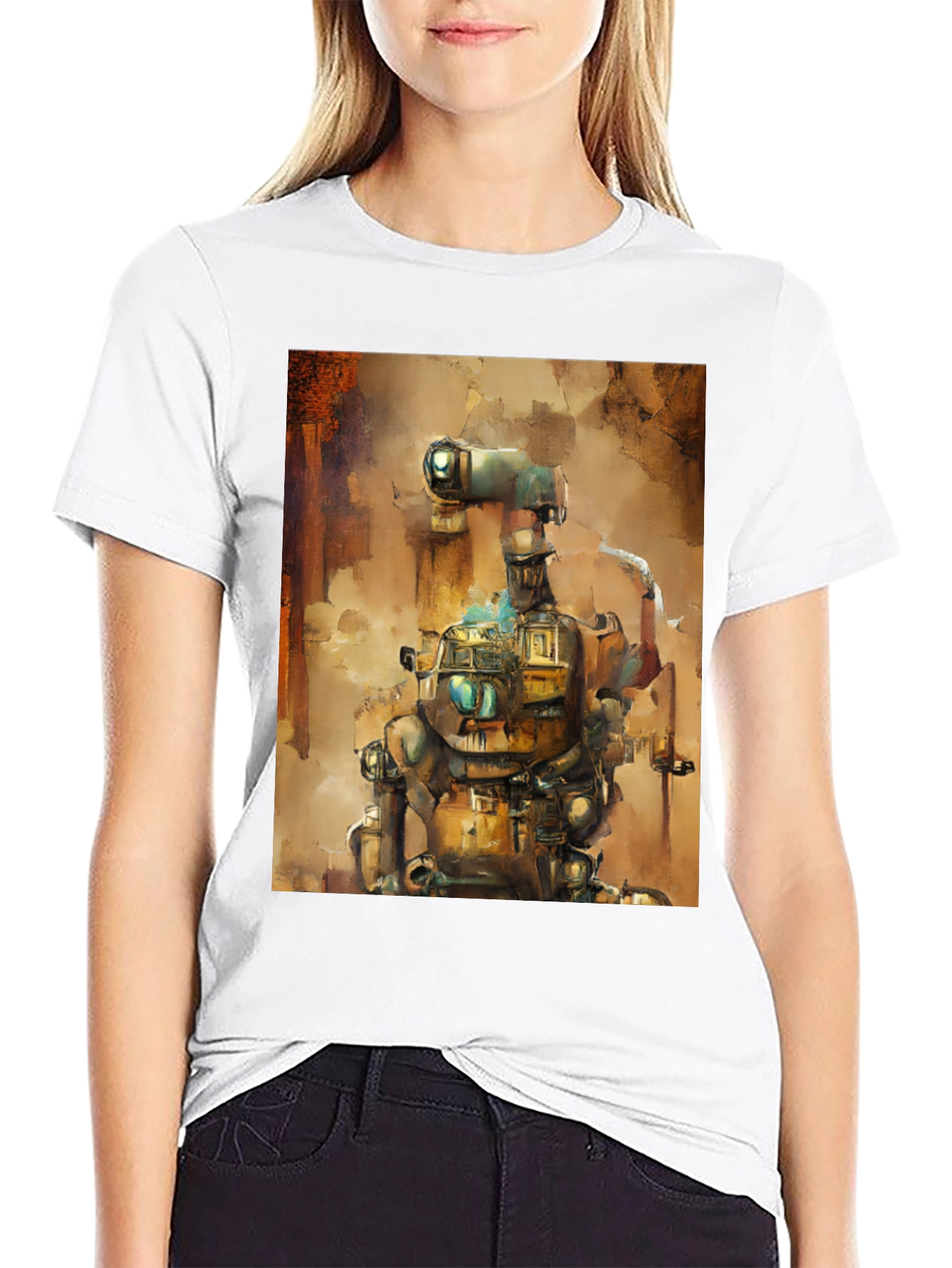 Black Steampunk Robot Graphic Tee - Unique Design view 9