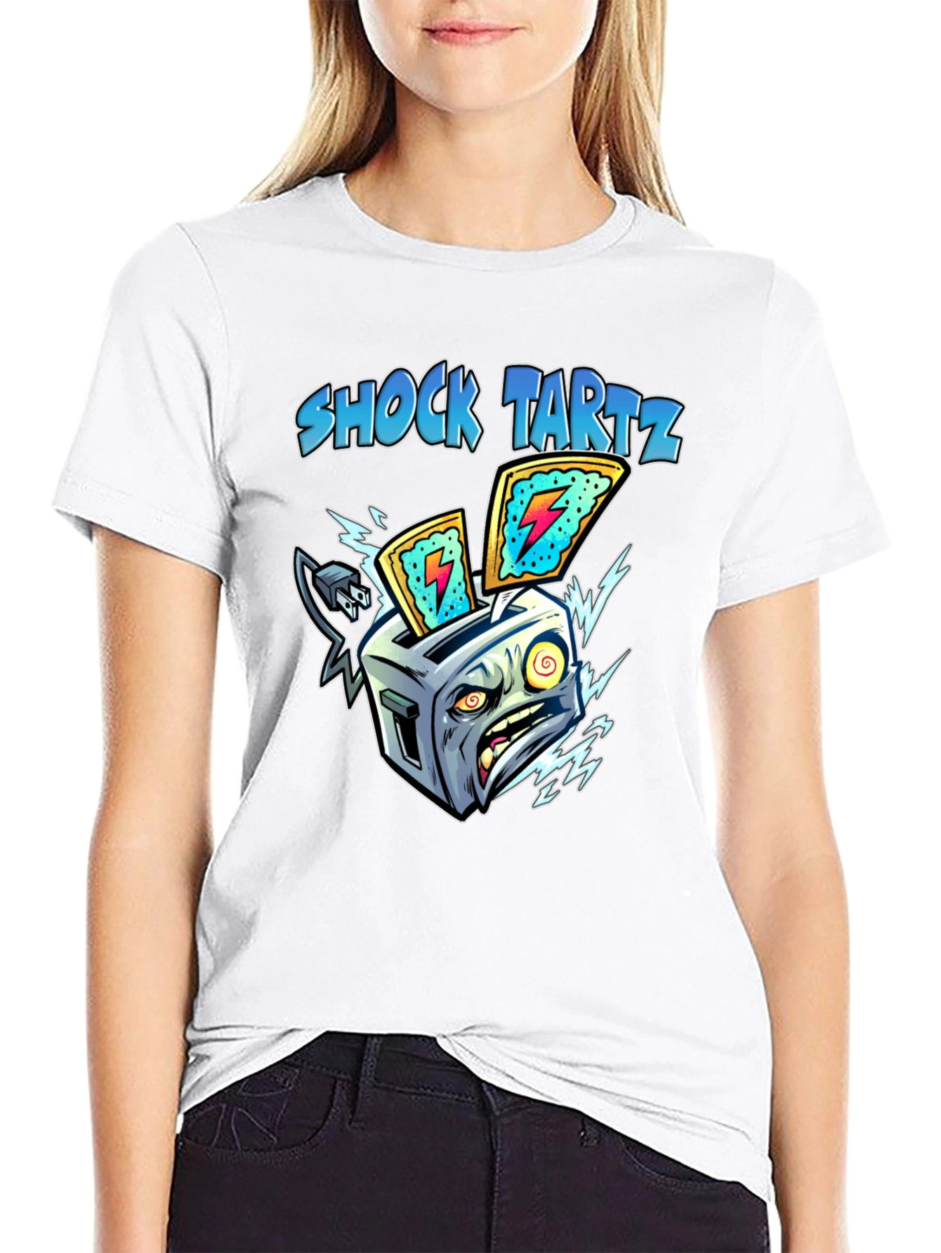 Black Shock Tartz Graphic T-Shirt - Electrifying Toaster Design view 9