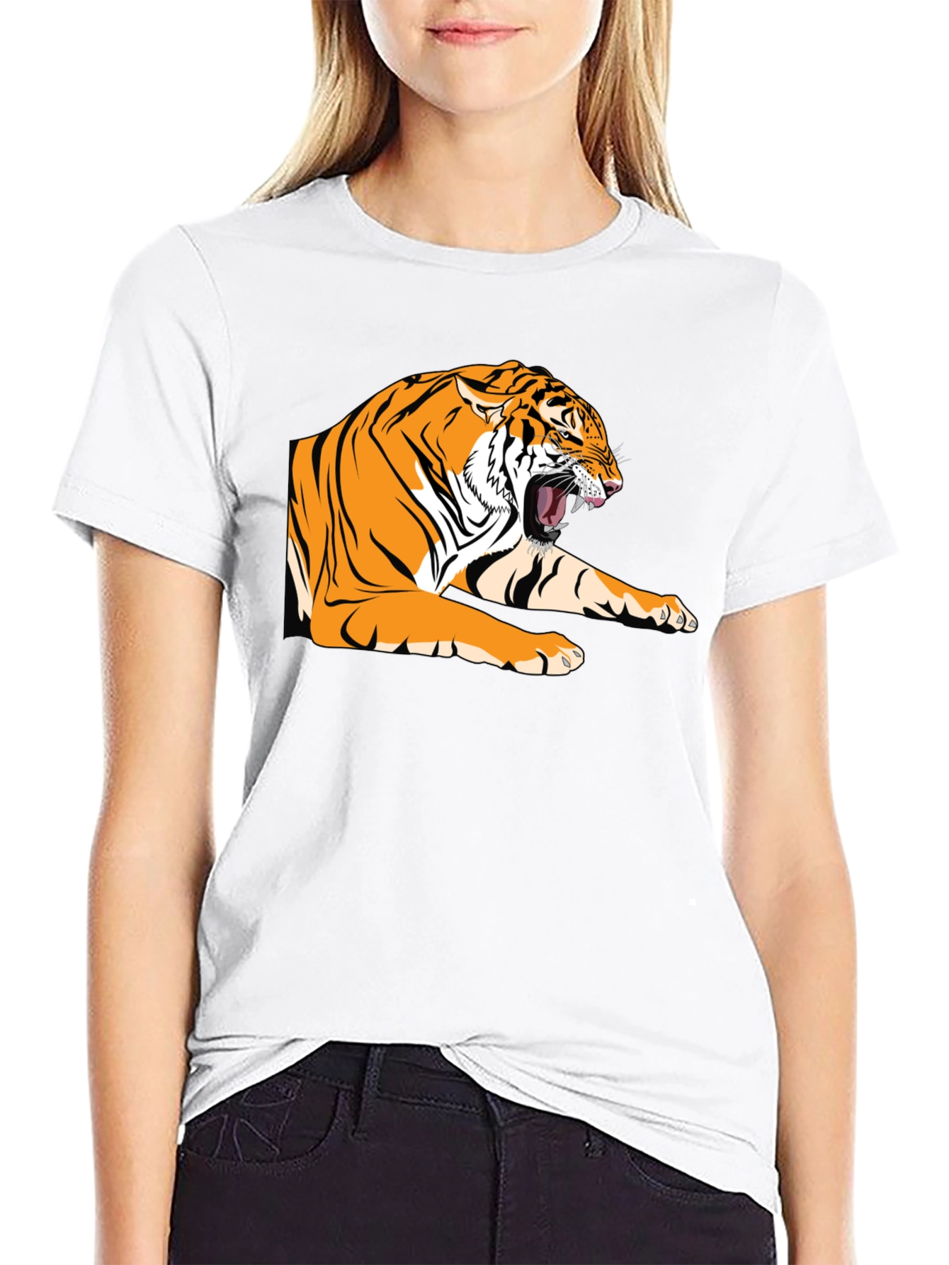 Black Roaring Tiger Graphic Tee - Bold Black T-Shirt view 9