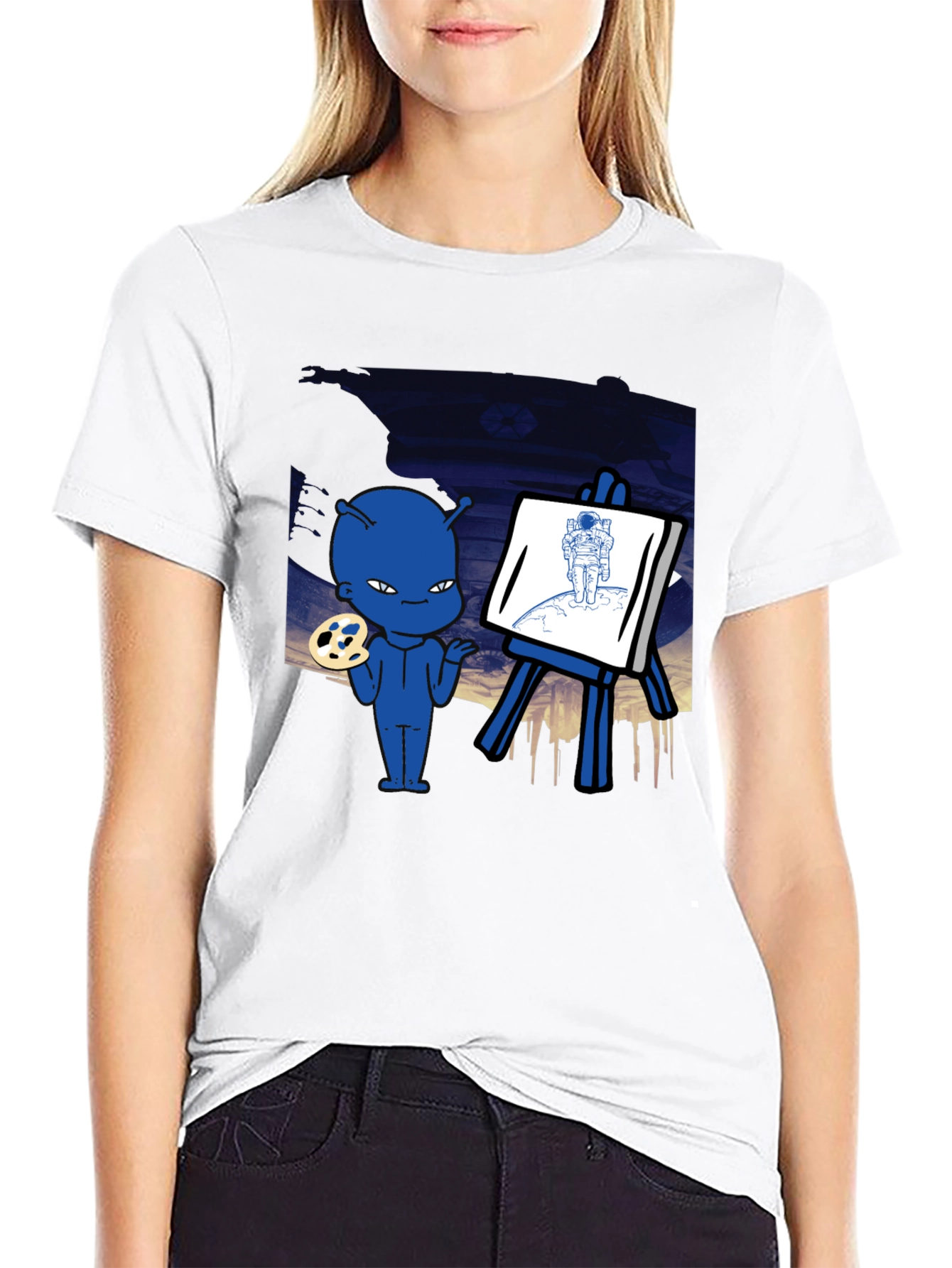 Black Alien Artist Graphic T-Shirt - Men's Black Crew Neck Tee view 9