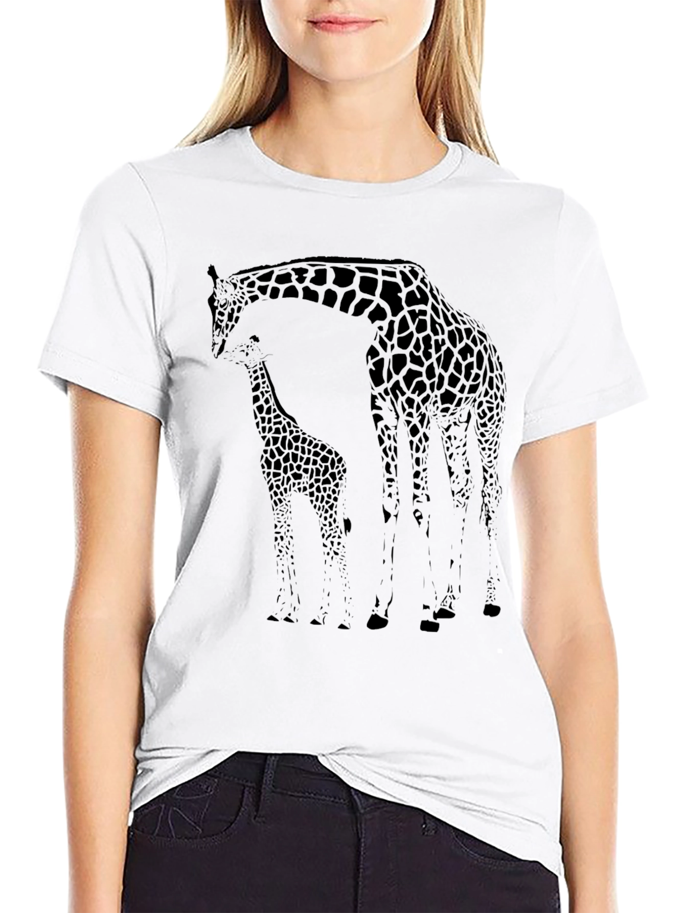 Black Giraffe Graphic Print Tee - Casual Black T-Shirt view 9