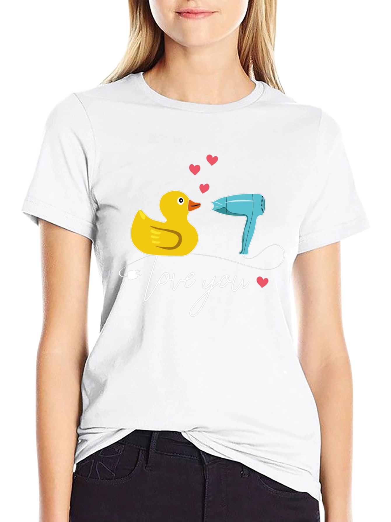 Black Duck & Hair Dryer 'Love You' Black T-Shirt view 9
