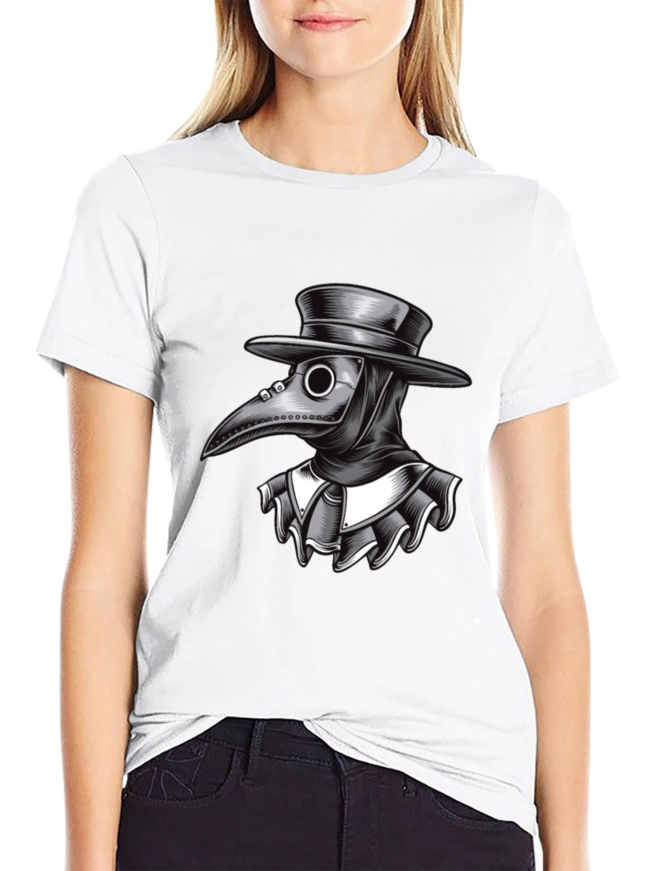 Black Plague Doctor Graphic Tee - Black Cotton T-Shirt view 9