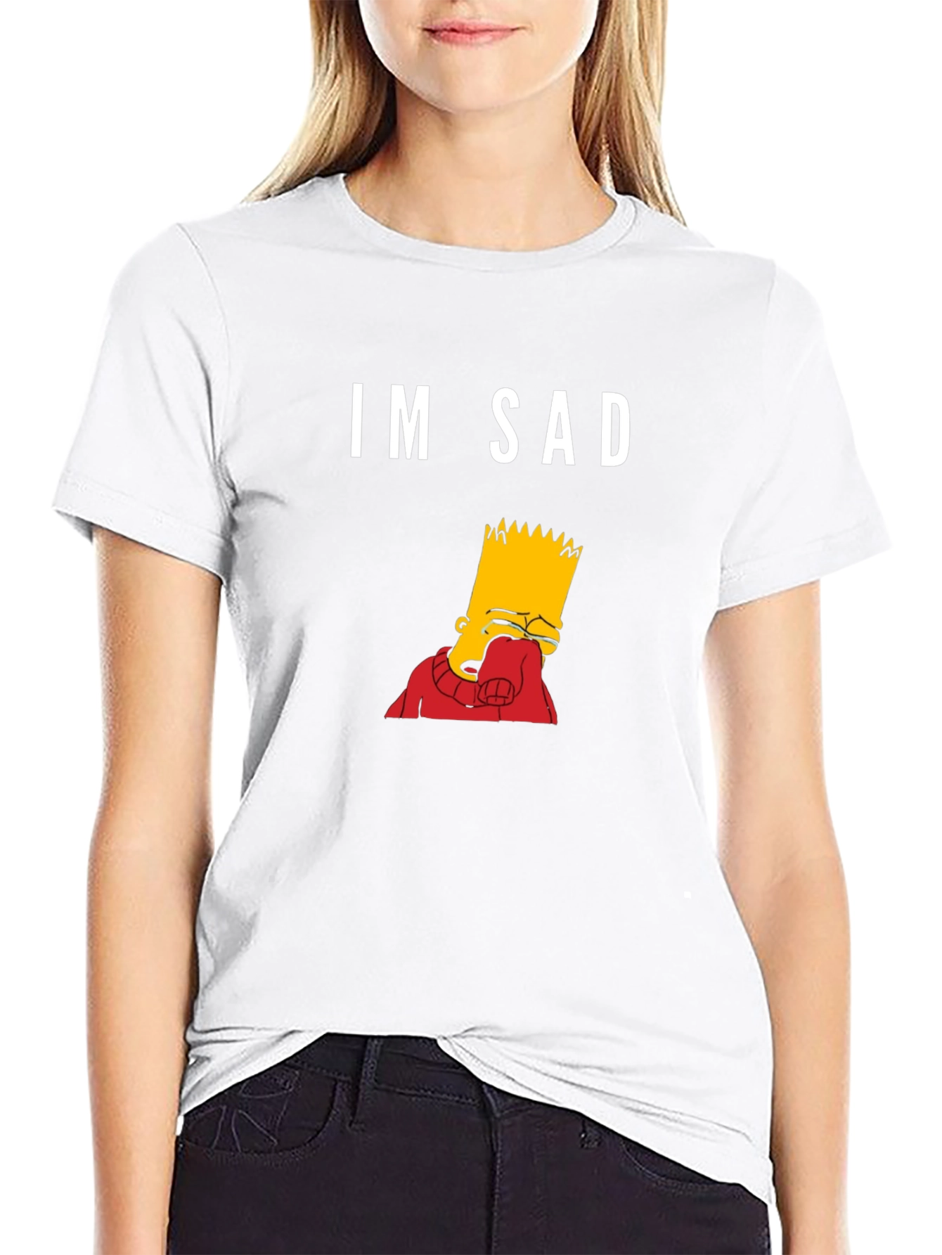 Black Im Sad Bart Simpson Graphic Tee - Black Cotton Blend view 9