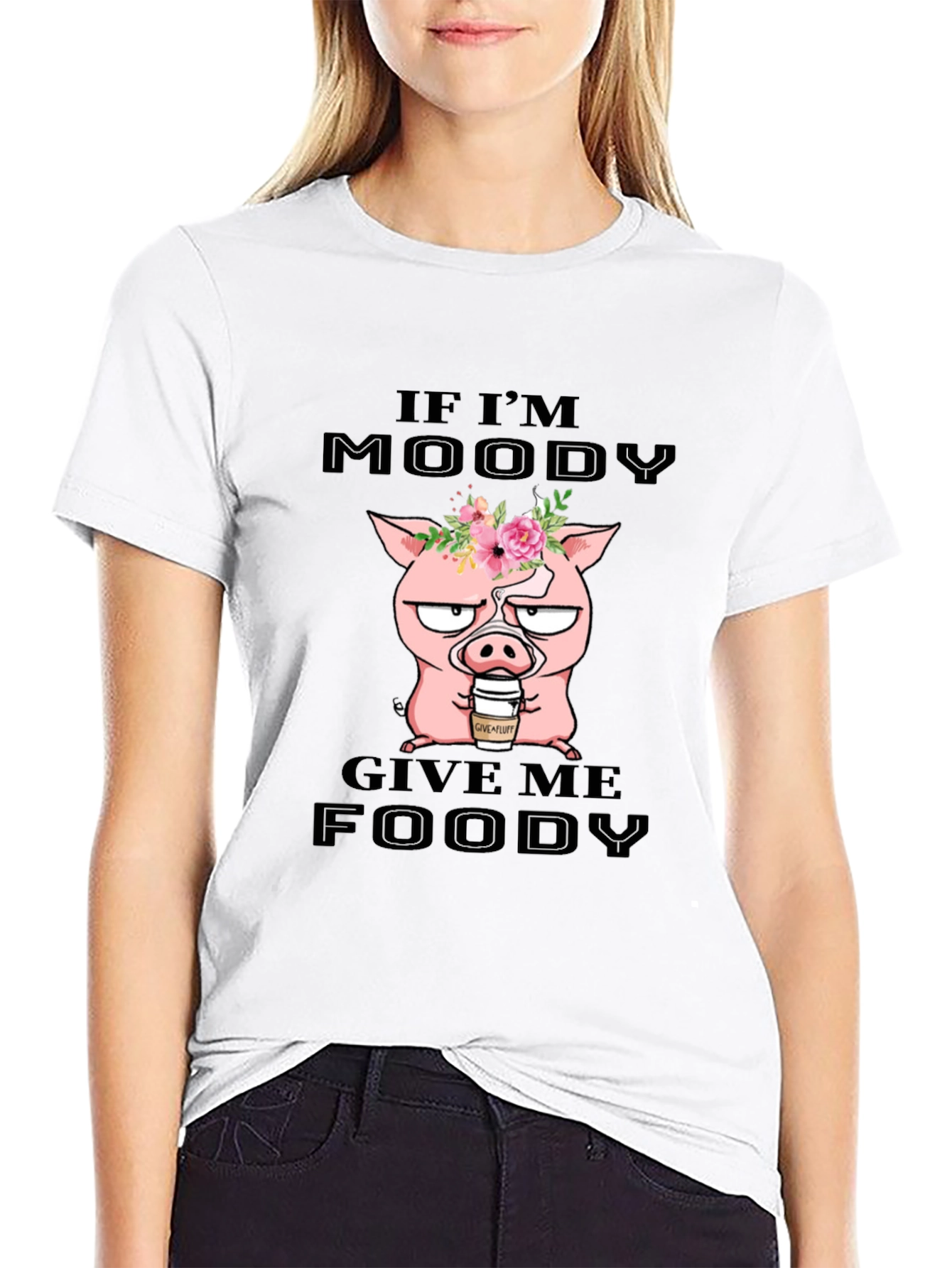 Black Moody Pig Foodie T-Shirt view 9