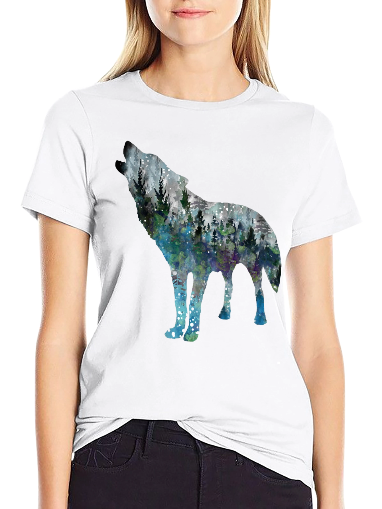 Black Wolf Forest Graphic Tee - Stylish Nature Shirt view 9