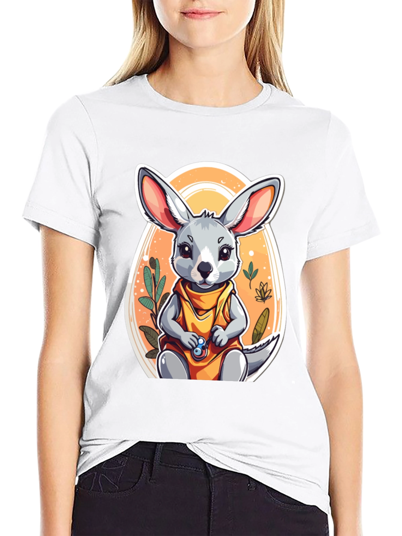 Black Cute Cartoon Jerboa T-Shirt view 9