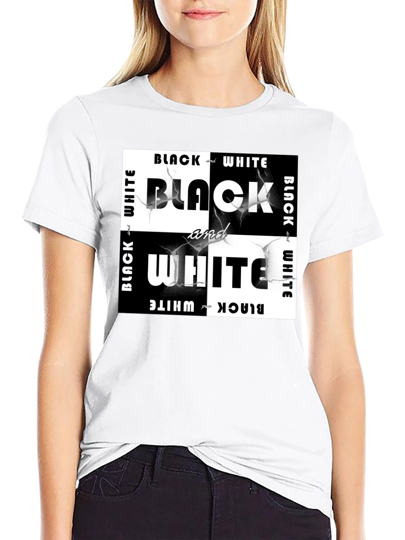Black Black & White Graphic Tee - Modern Style view 9