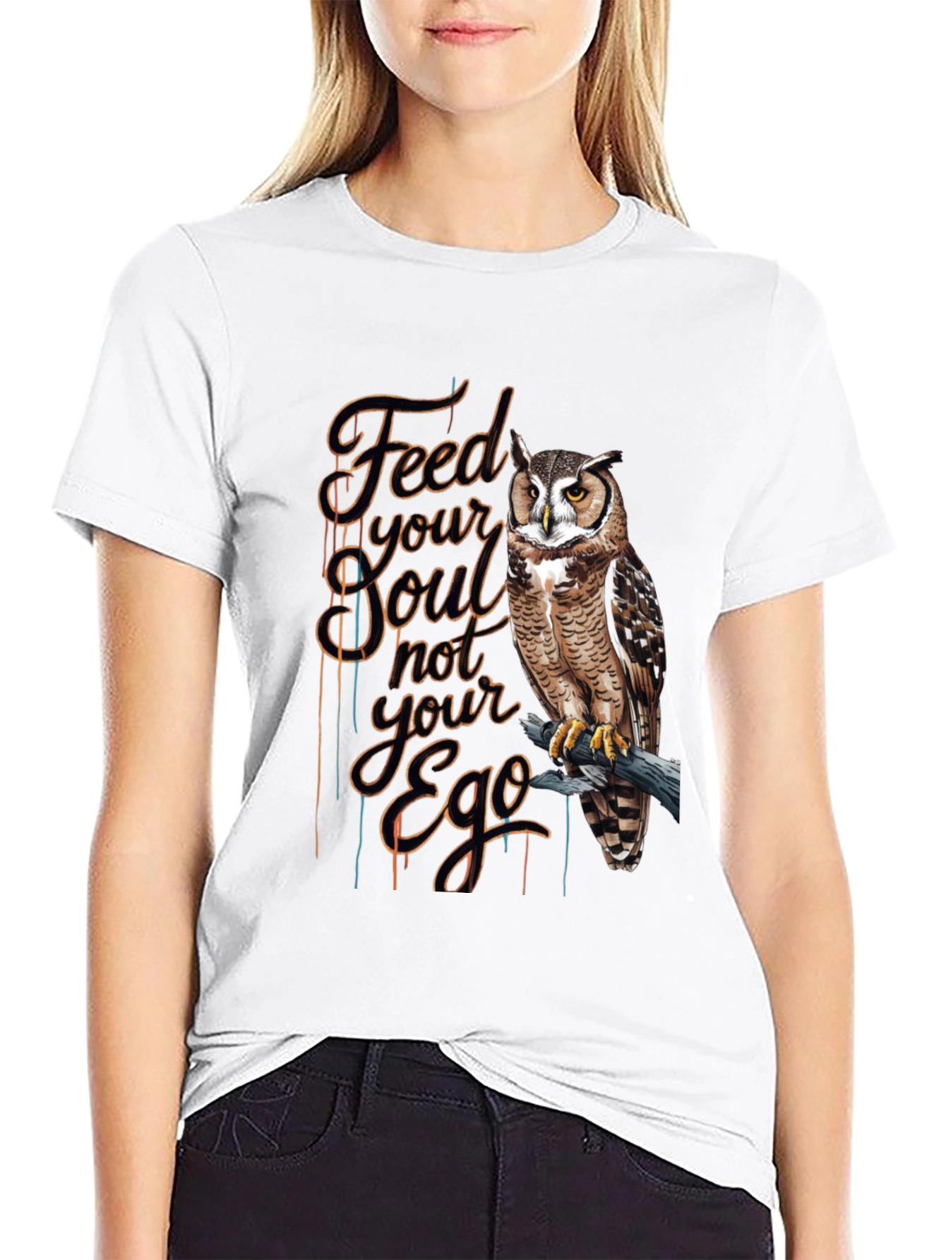 Black Feed Your Soul Owl Graphic T-Shirt - Black view 9