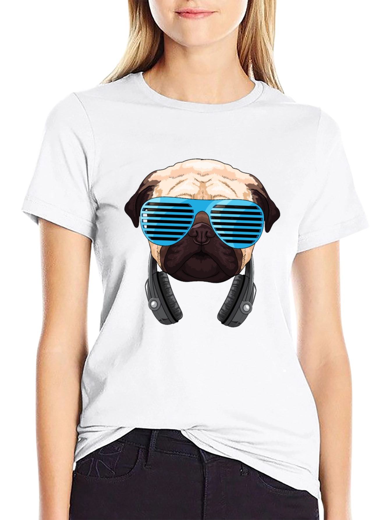 Black Cool Pug DJ Black T-Shirt view 9
