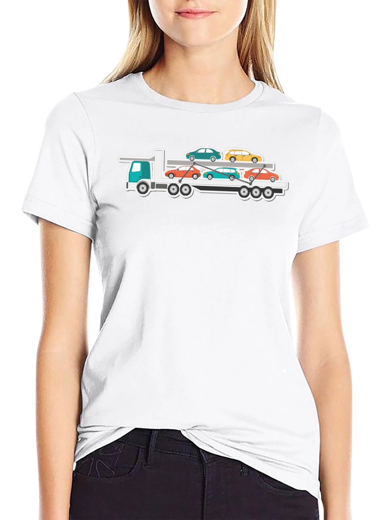Black Car Carrier Truck T-Shirt - Automotive Enthusiast Tee view 9