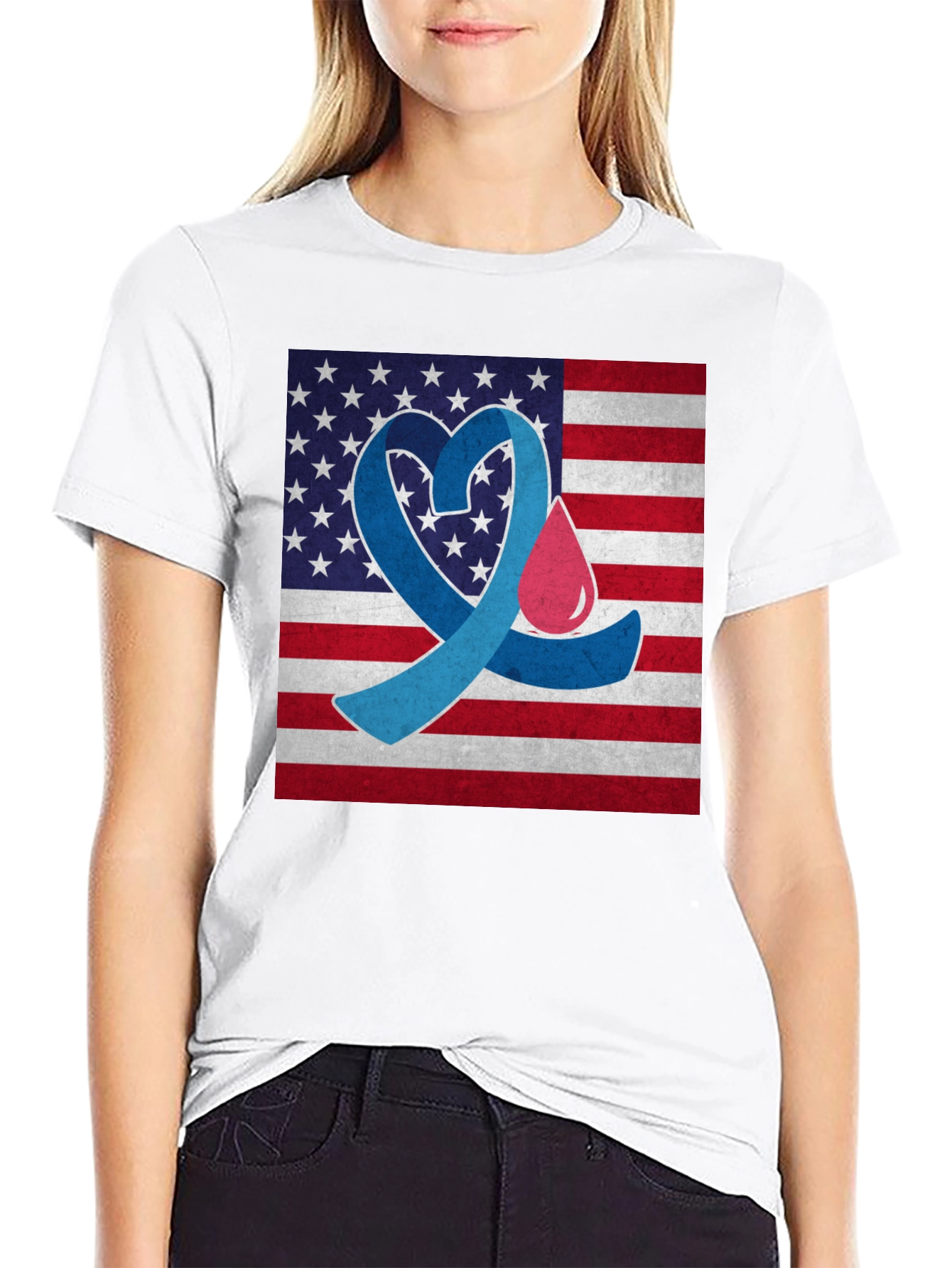 Black Diabetes Awareness USA Flag Heart T-Shirt view 9