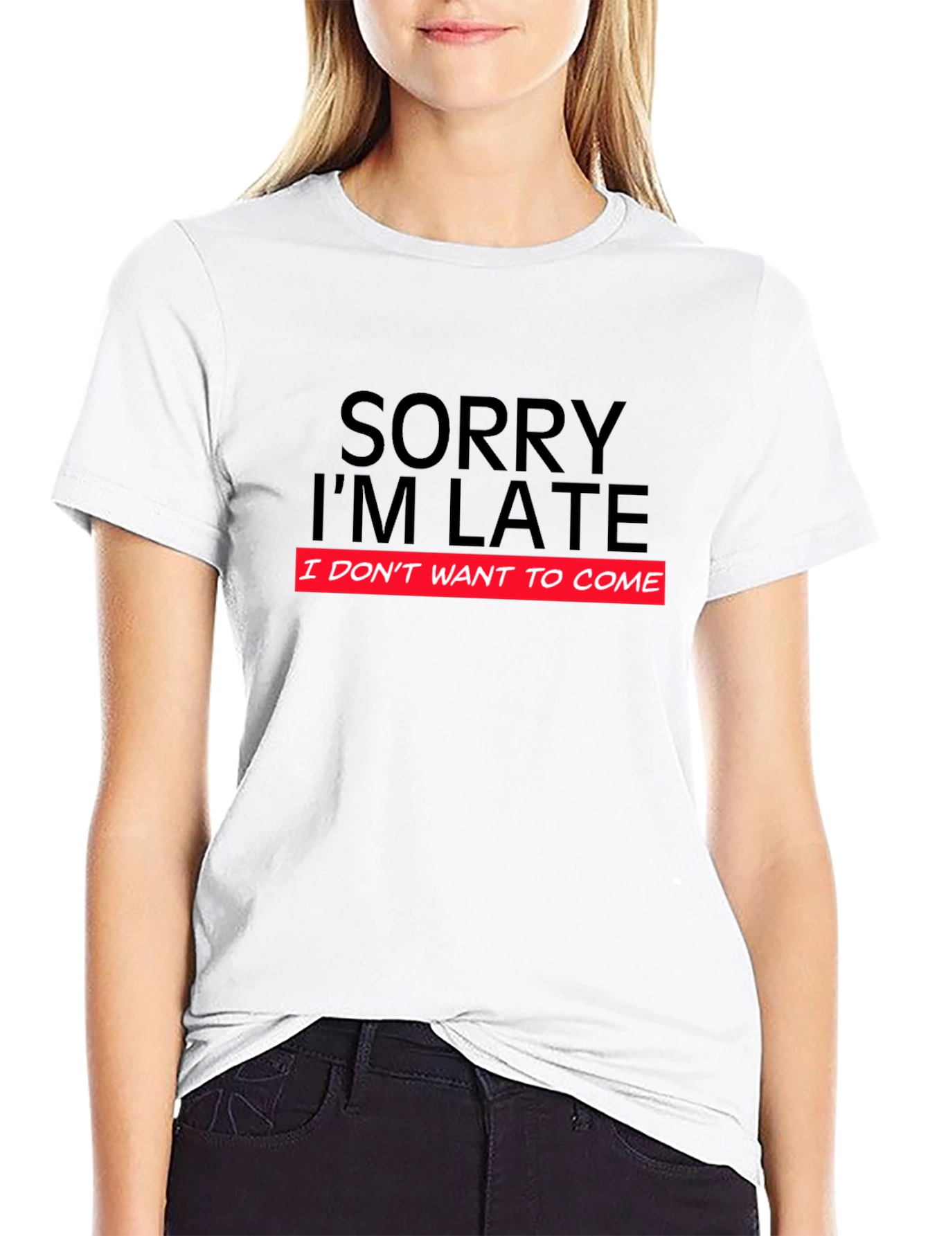 Black Funny "Sorry I'm Late" Graphic T-Shirt view 9