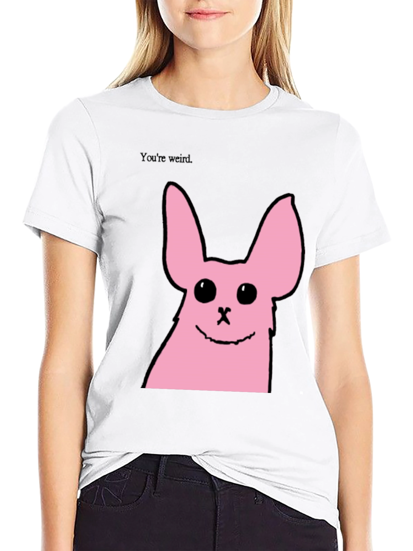 Black Funny Pink Bunny Graphic Tee - You're Weird view 9