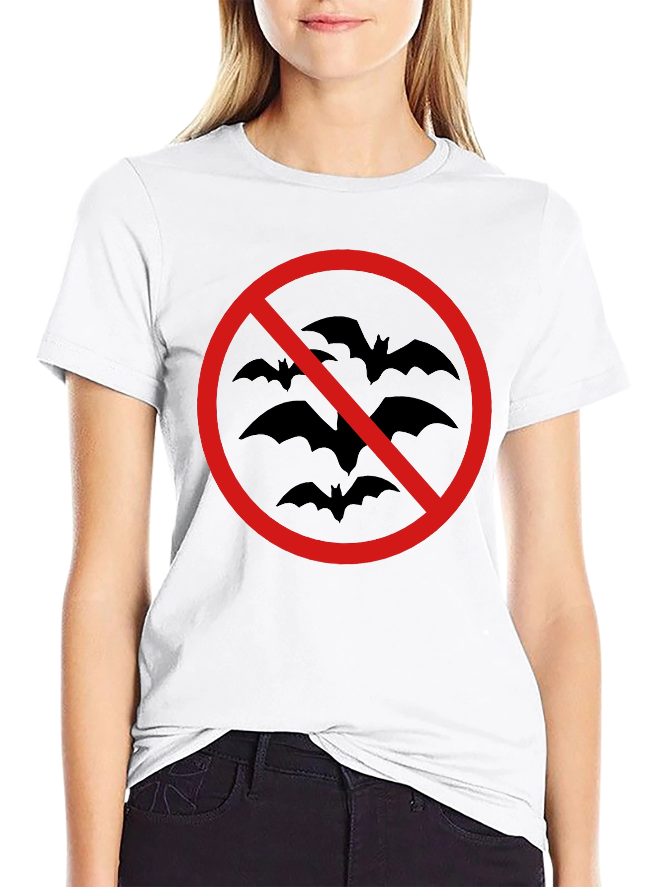 Black No Bats Allowed T-Shirt - Black Cotton Tee view 9