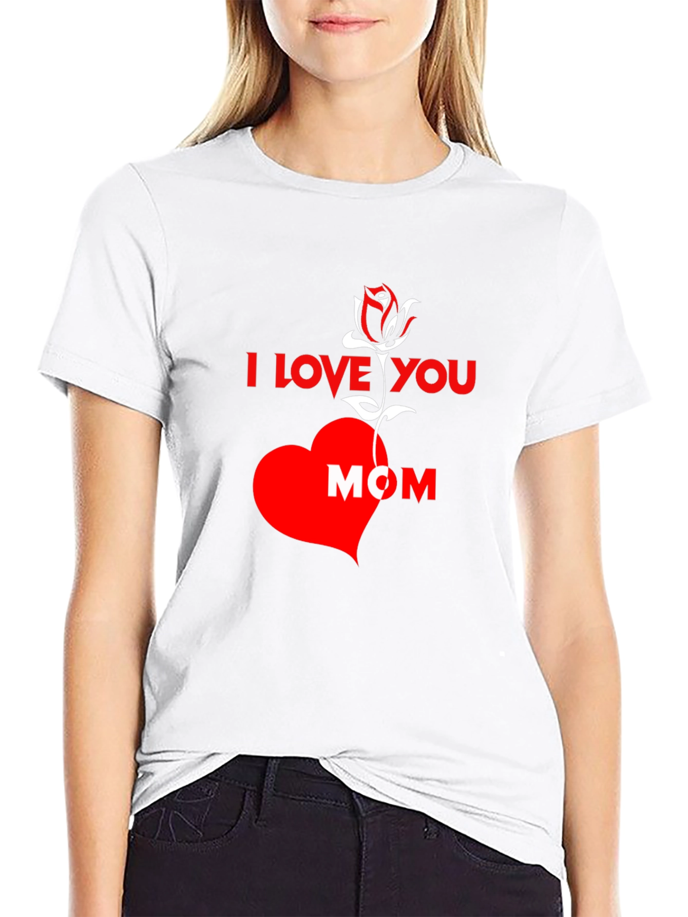 Black I Love You Mom T-Shirt - Rose Heart Design view 9