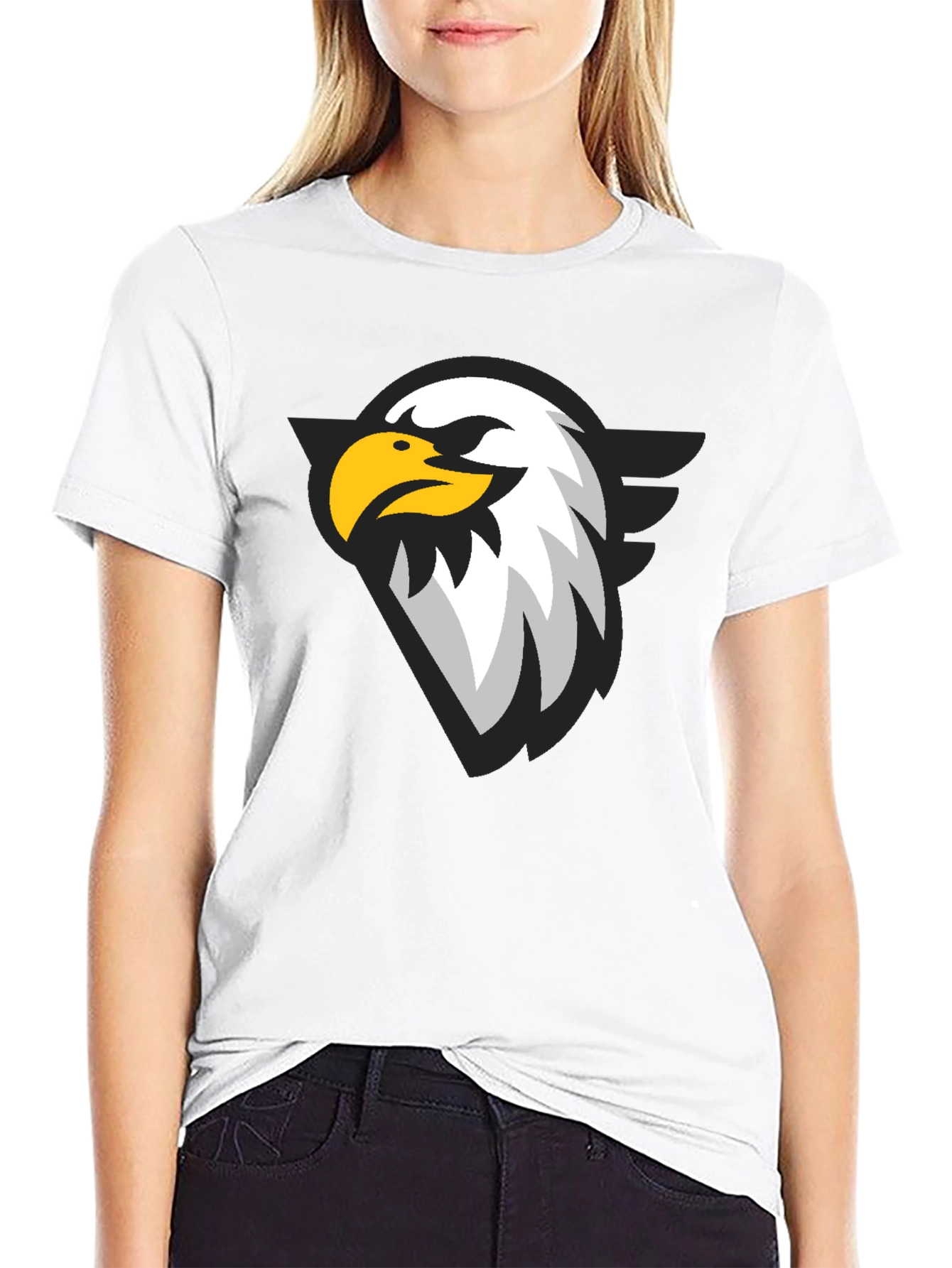 Black Black T-Shirt with Eagle Graphic Print view 9
