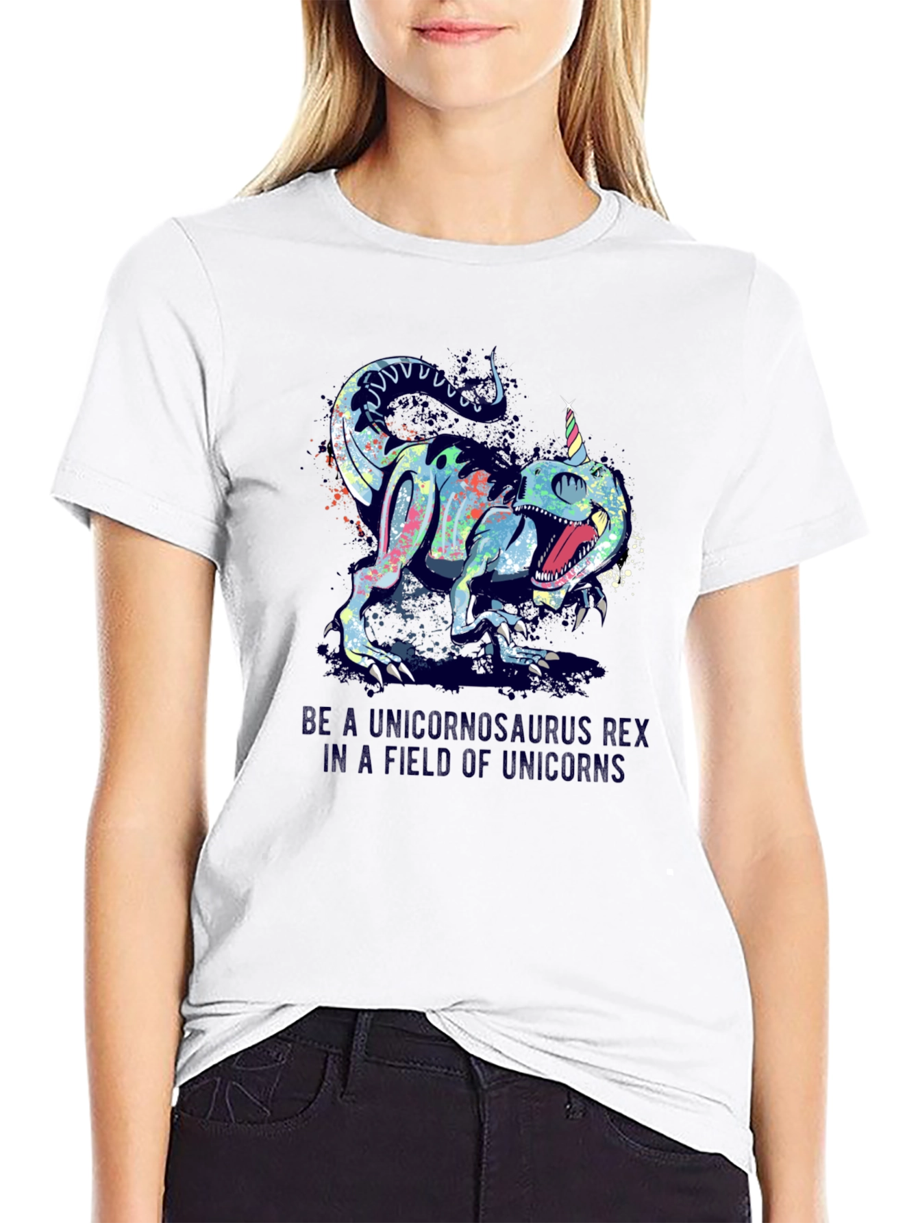 Black Unicornsaurus Rex Black T-Shirt view 9