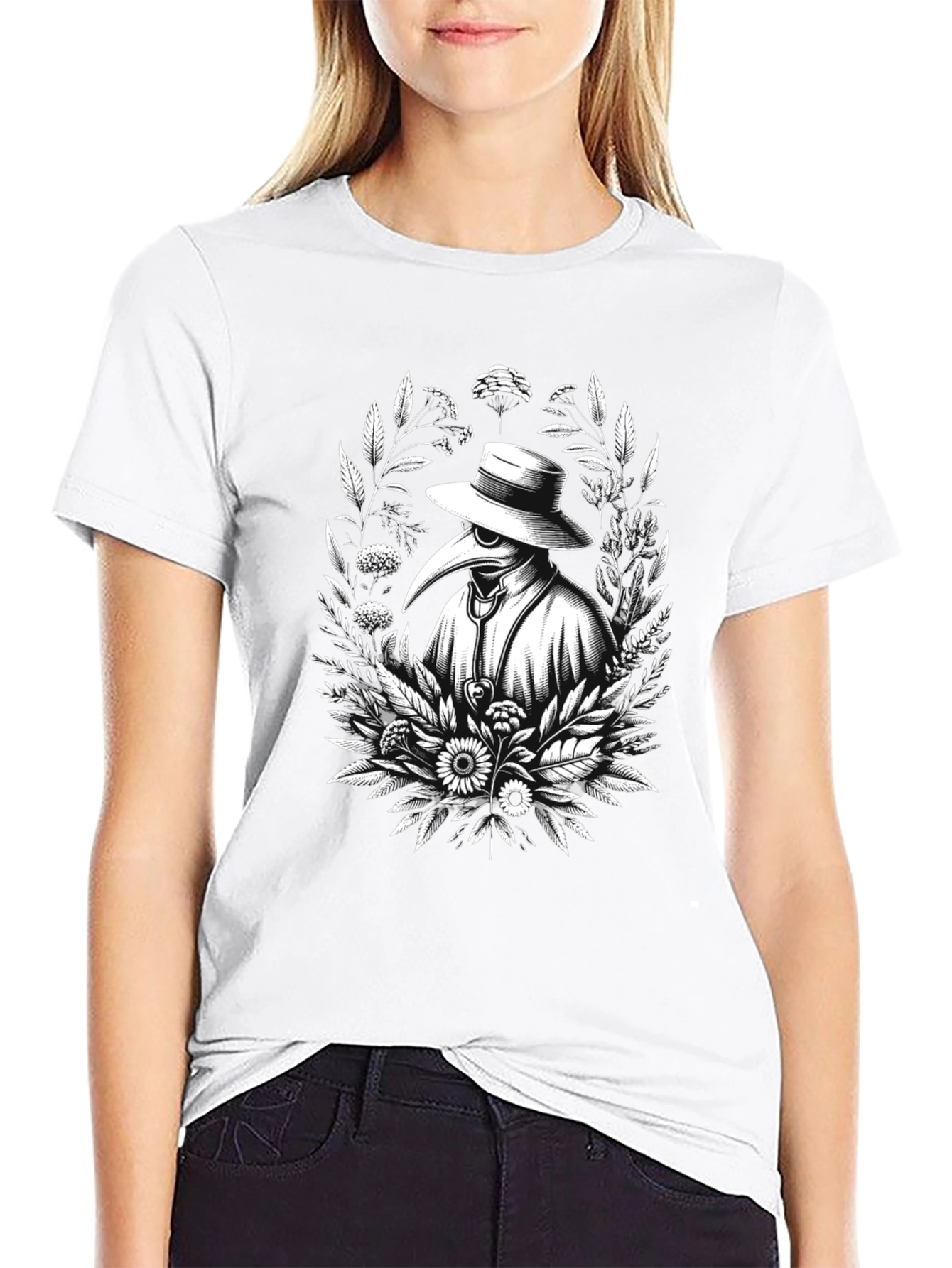 Black Plague Doctor Floral Black T-Shirt view 9