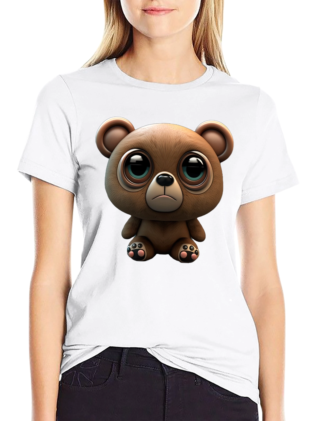Black Cute Teddy Bear Graphic Black T-Shirt view 9