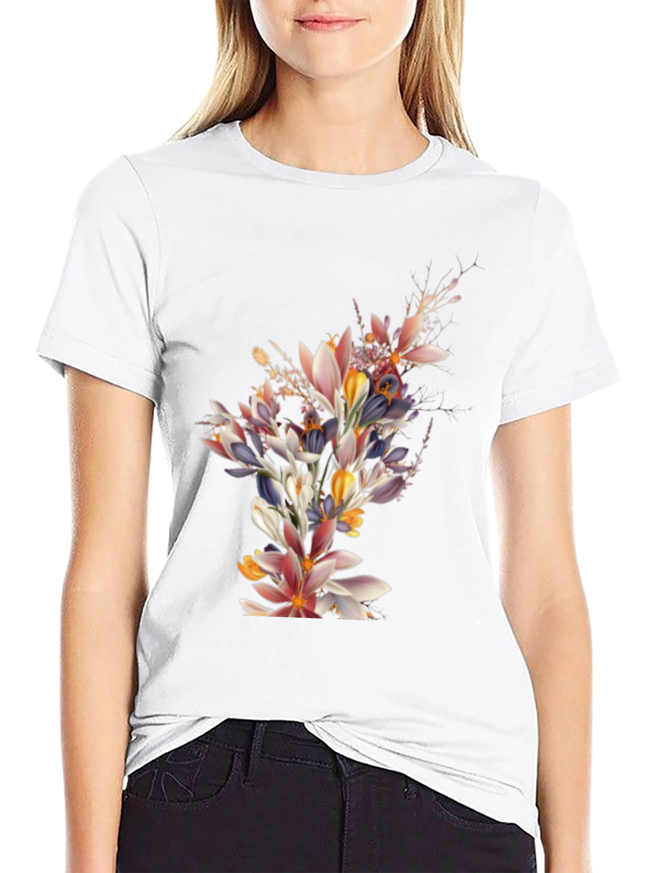 Black Floral Print Black T-Shirt view 9