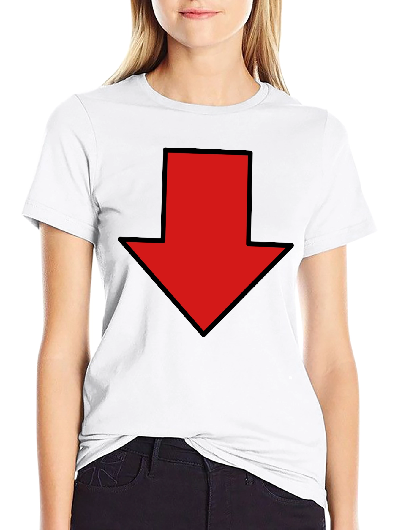 Black Red Down Arrow Graphic Print Black T-Shirt view 9