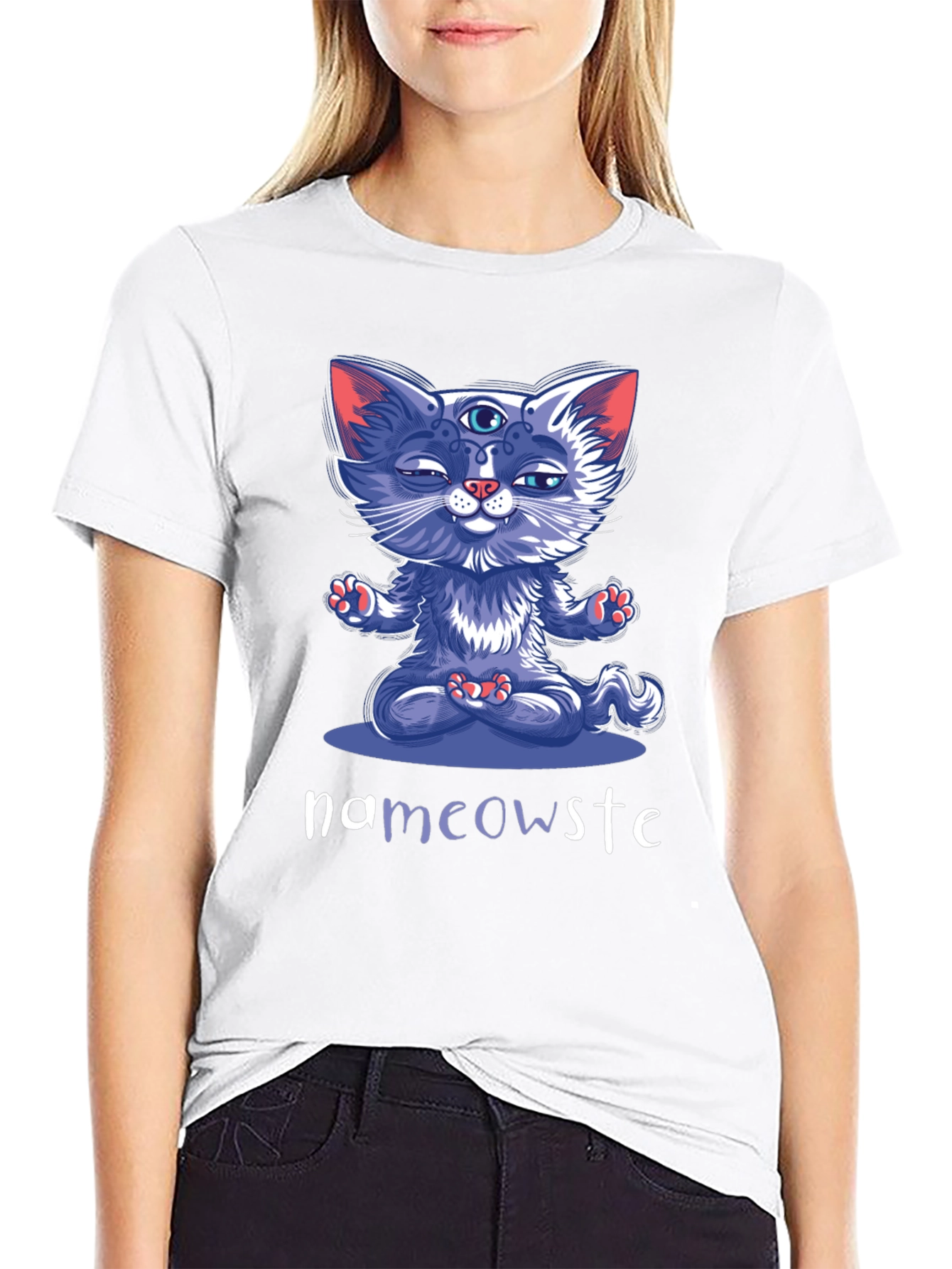 Black Namaste Cat Graphic T-Shirt view 9