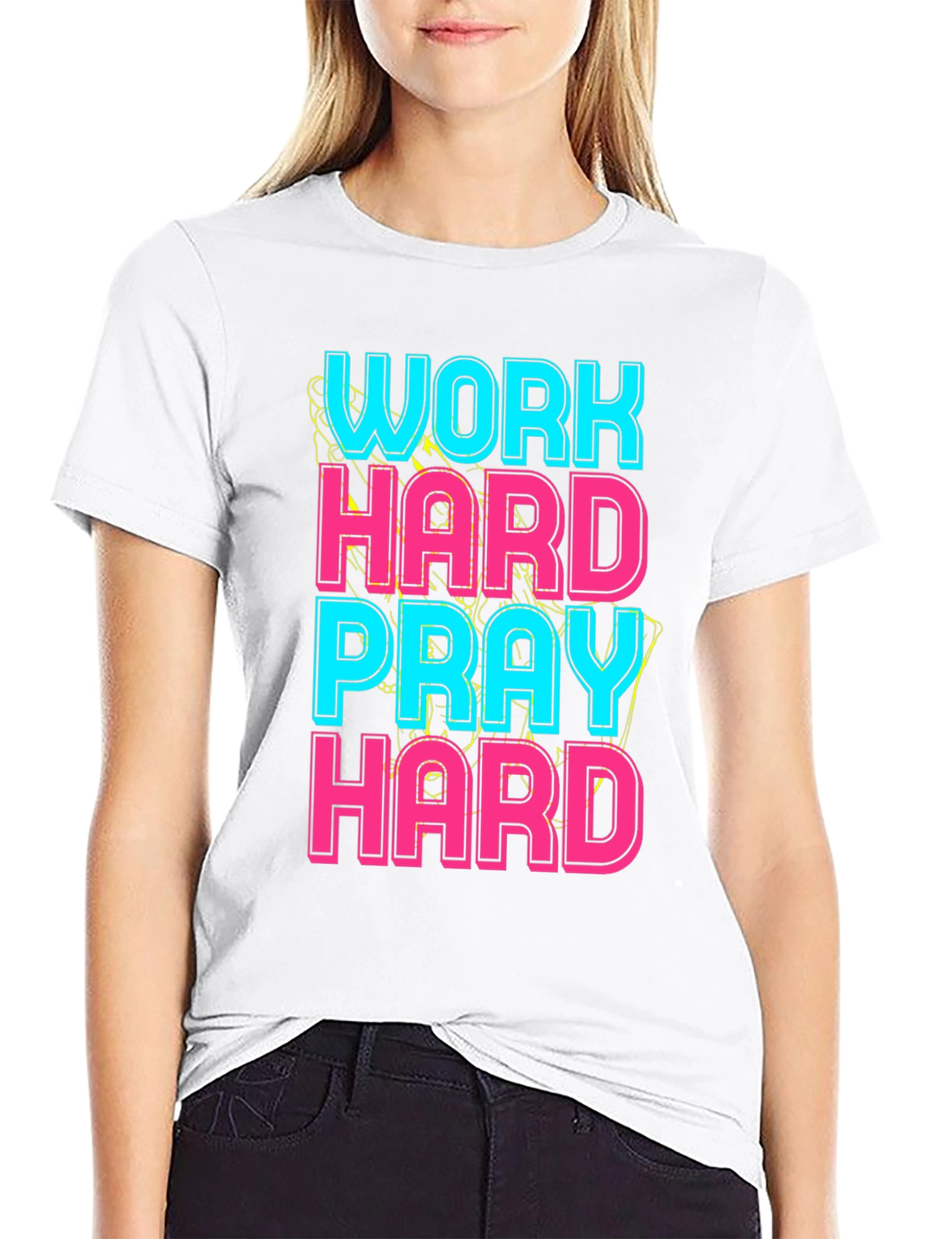 Black Work Hard Pray Hard Graphic Tee view 9